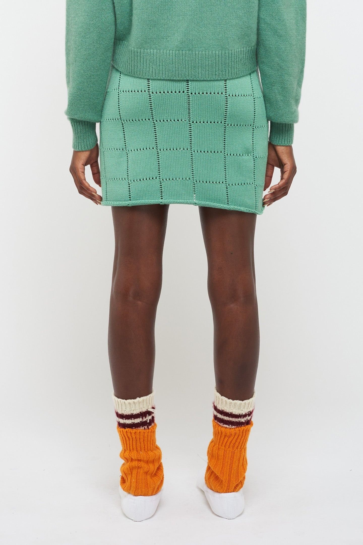 The Elder Statesman $985 The Elder Statesman Mint Grid Pointelle Mini Skirt Size 27" / US 4 / IT 40 - 3 Thumbnail