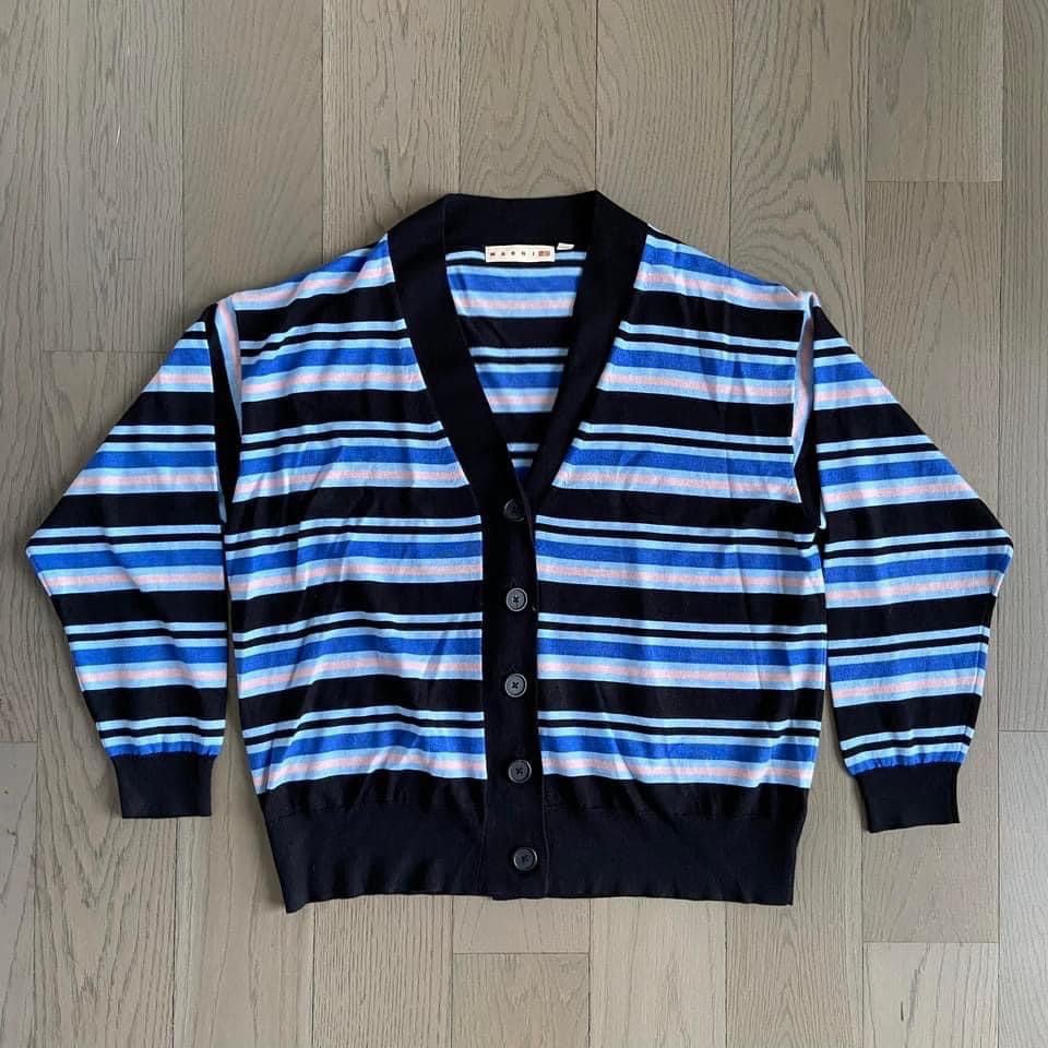 image of Marni Uniqlo Merino Blend Striped Cardigan in Blue, Men's (Size Medium)