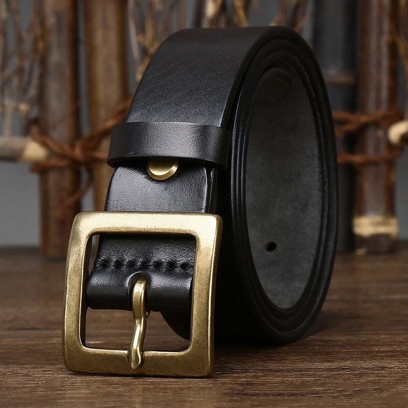 Men Brass Copper Buckle Genuine Leather Belt