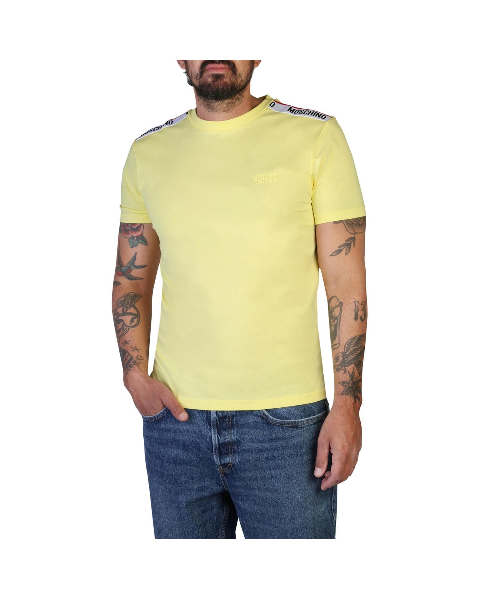 image of Moschino Classic Logo Round Neck T-Shirt In 100% Cotton in Yellow, Men's (Size Small)