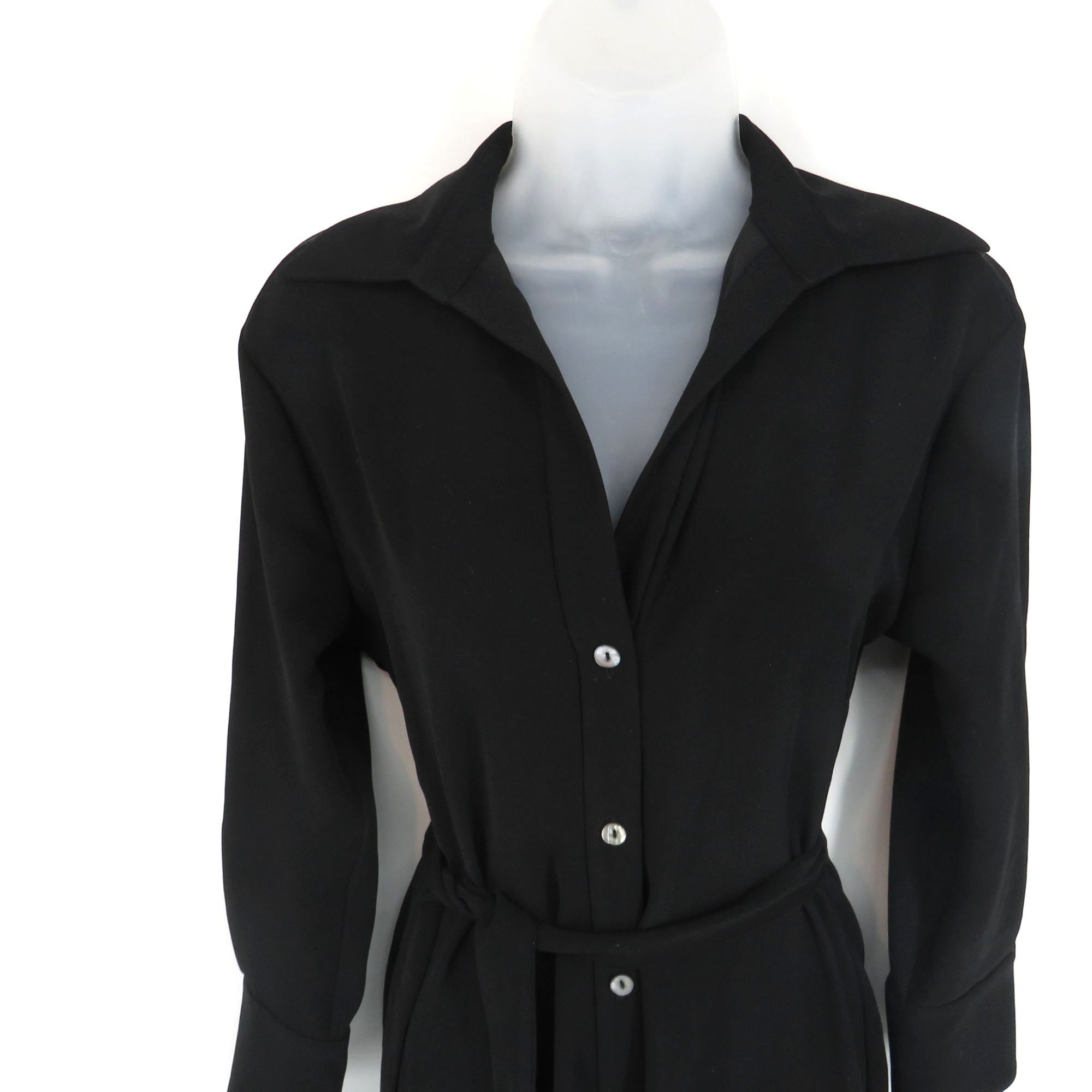 Vince Vince Black Button-Front Midi Dress Belted Waist Collared Ne Size XXS / US 00 / IT 34 - 4 Thumbnail
