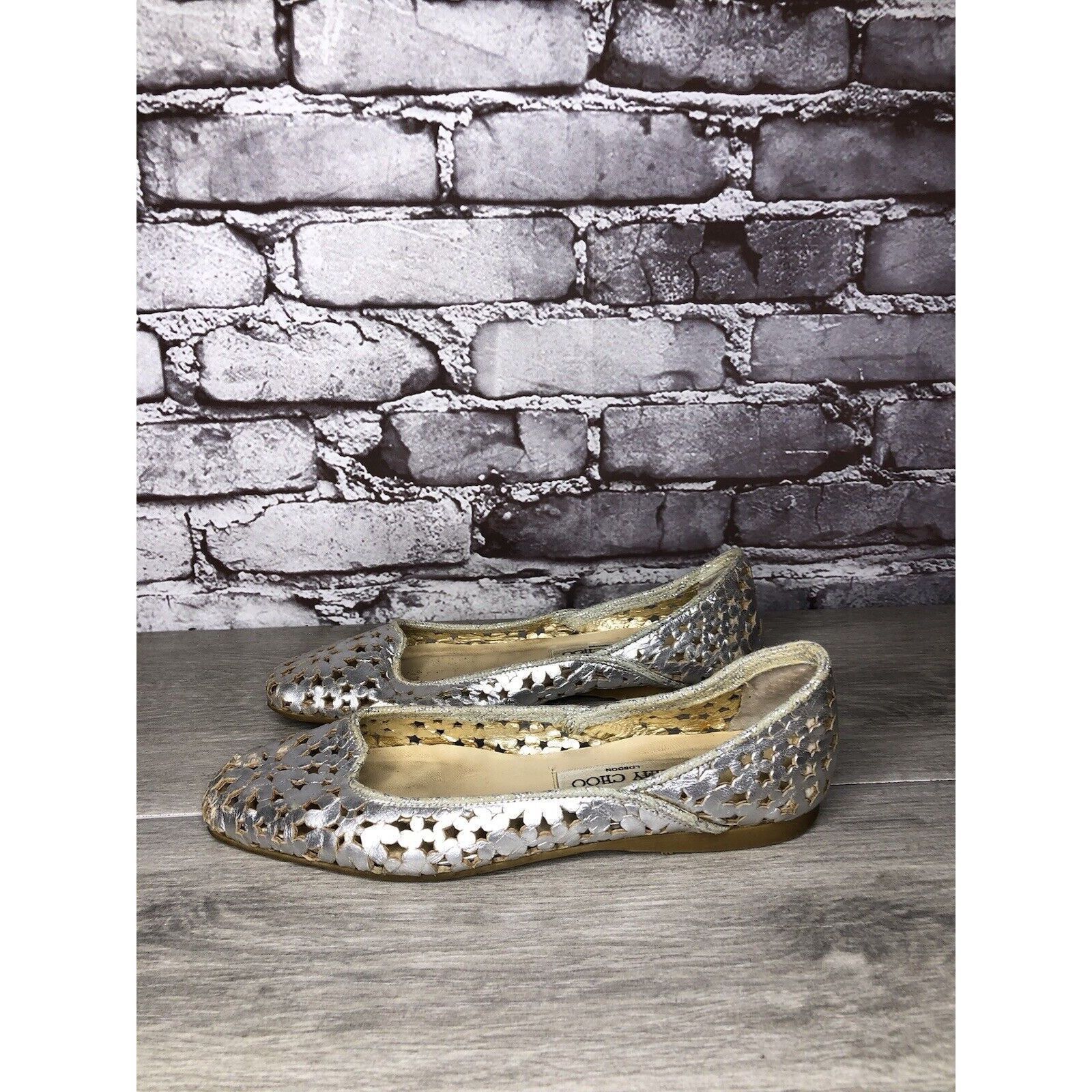 Jimmy Choo Jimmy Choo Metallic Silver Leather Cut Out Loafer Flats Wome Size US 7 / IT 37 - 15 Thumbnail