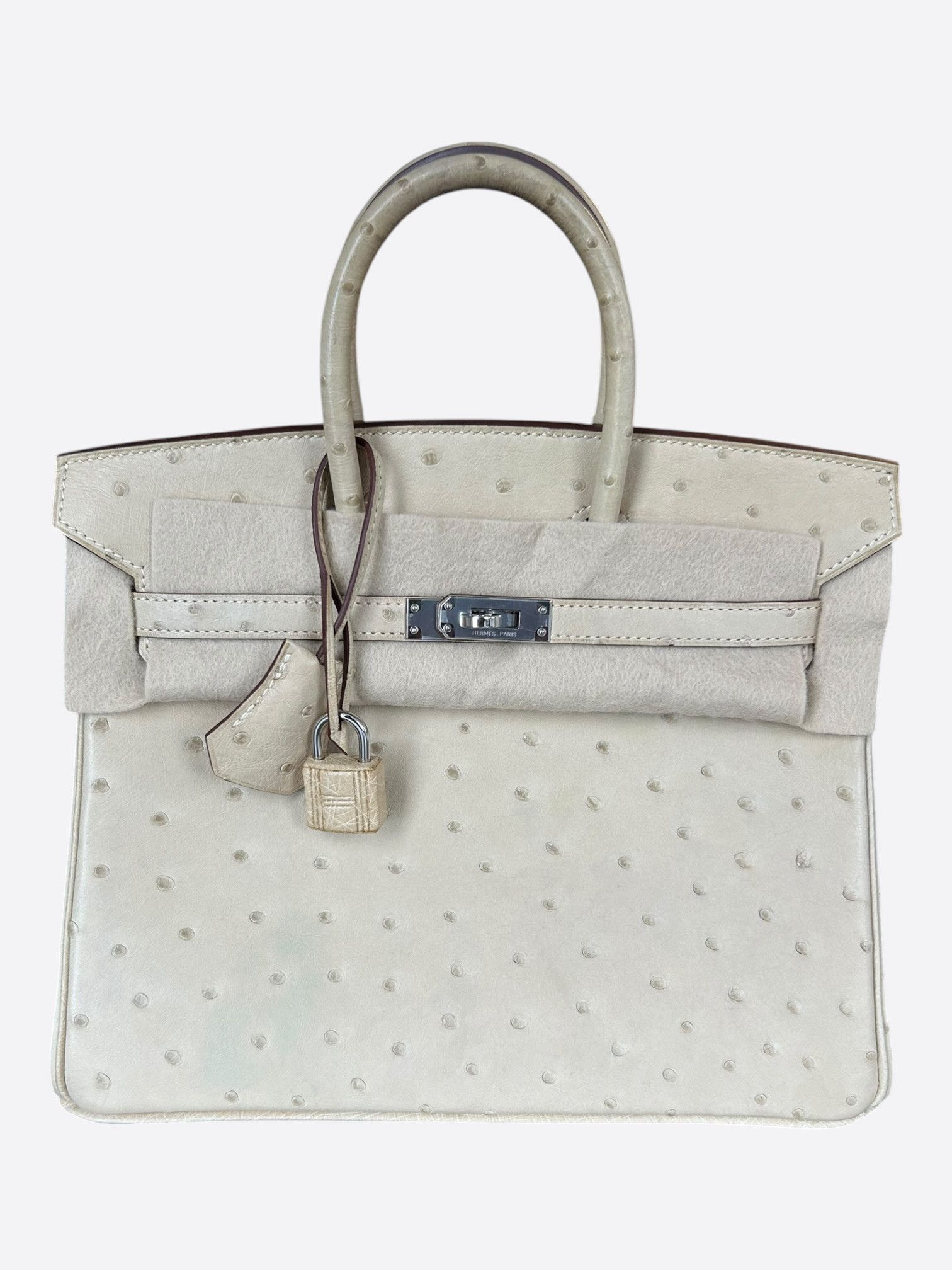 Hermes Hermes Cream Ostrich & Palladium Hardware Birkin 25 Size ONE SIZE - 1 Thumbnail