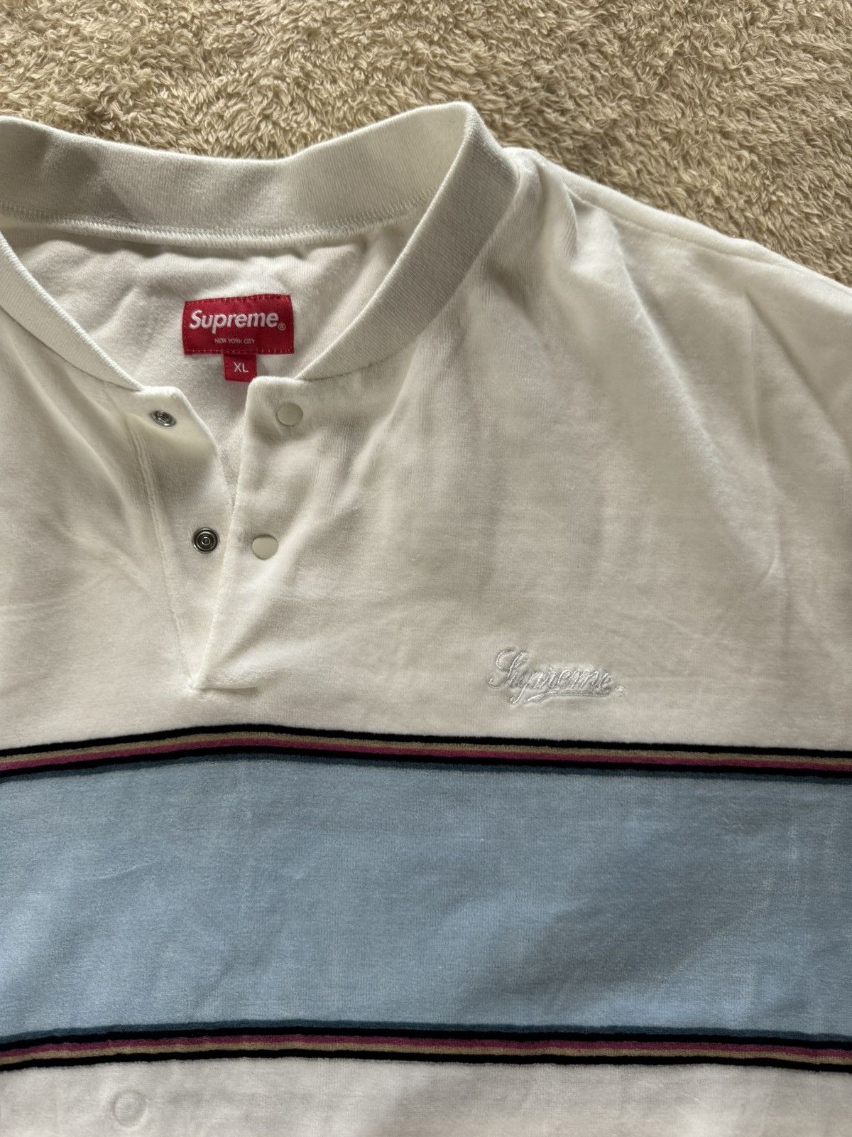 Supreme Velour Snap Henley White (Size XL) - bottlesandglasses.com.ng