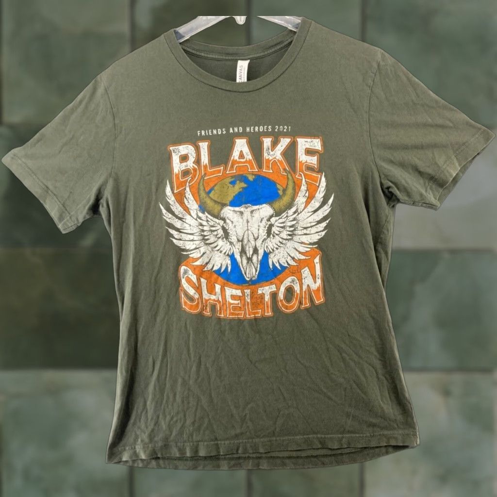 Vintage Canvas Blake Shelton Mens Concert TShirt L Green Shirt Men Adult Large Graphic Print Skull Wings Angel Country Fans Decade None Size US L / EU 52-54 / 3 - 1 Thumbnail
