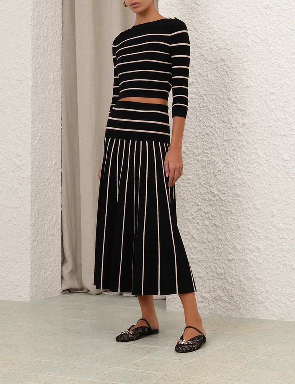 Zimmermann oc11z1025 Crush Stripe Cropped Top in White/Black Size L / US 10 / IT 46 - 3 Thumbnail