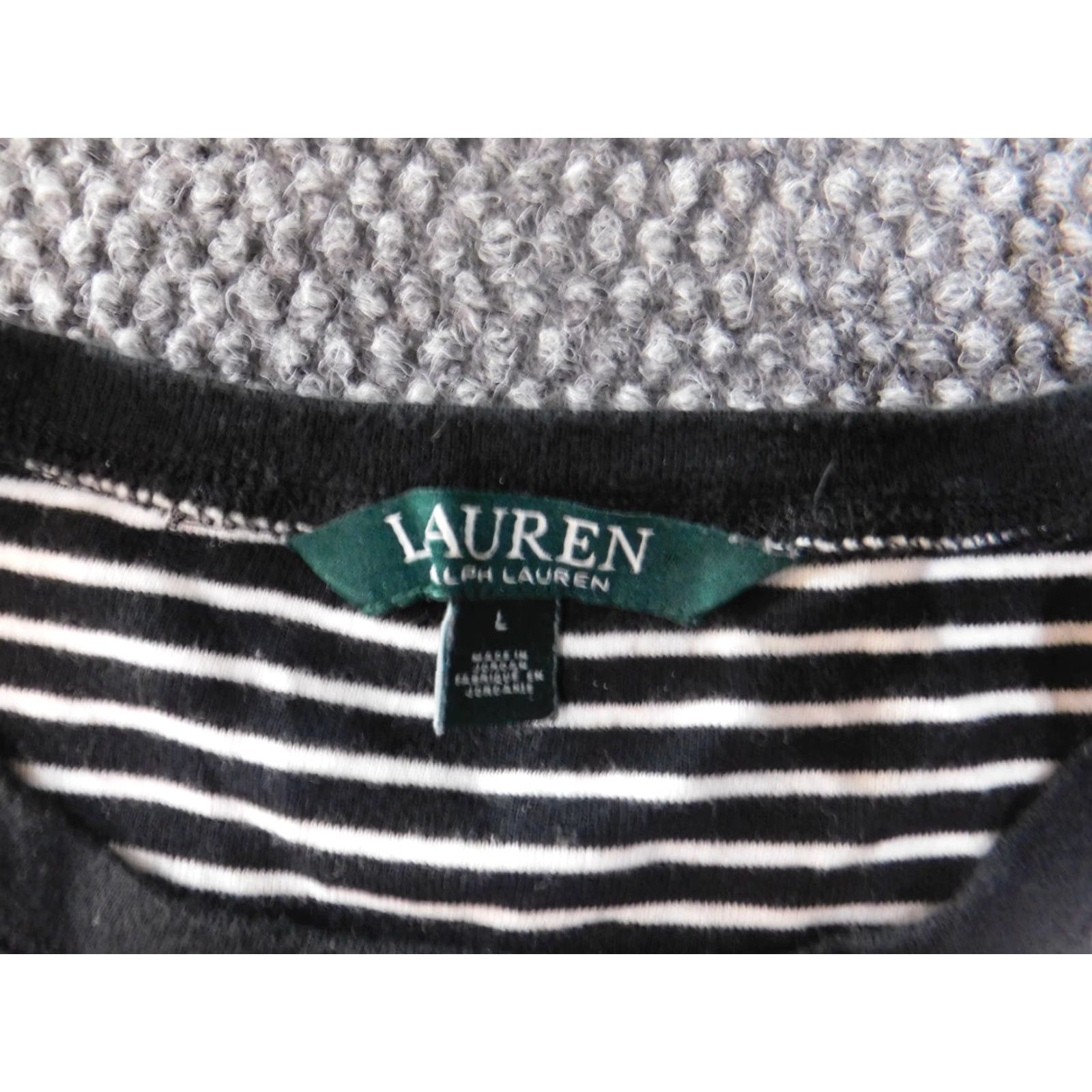 Ralph Lauren Lauren Ralph Lauren top Blouse long sleeve zip Crew neck cotton Black striped Women L Size L / US 10 / IT 46 - 6 Thumbnail