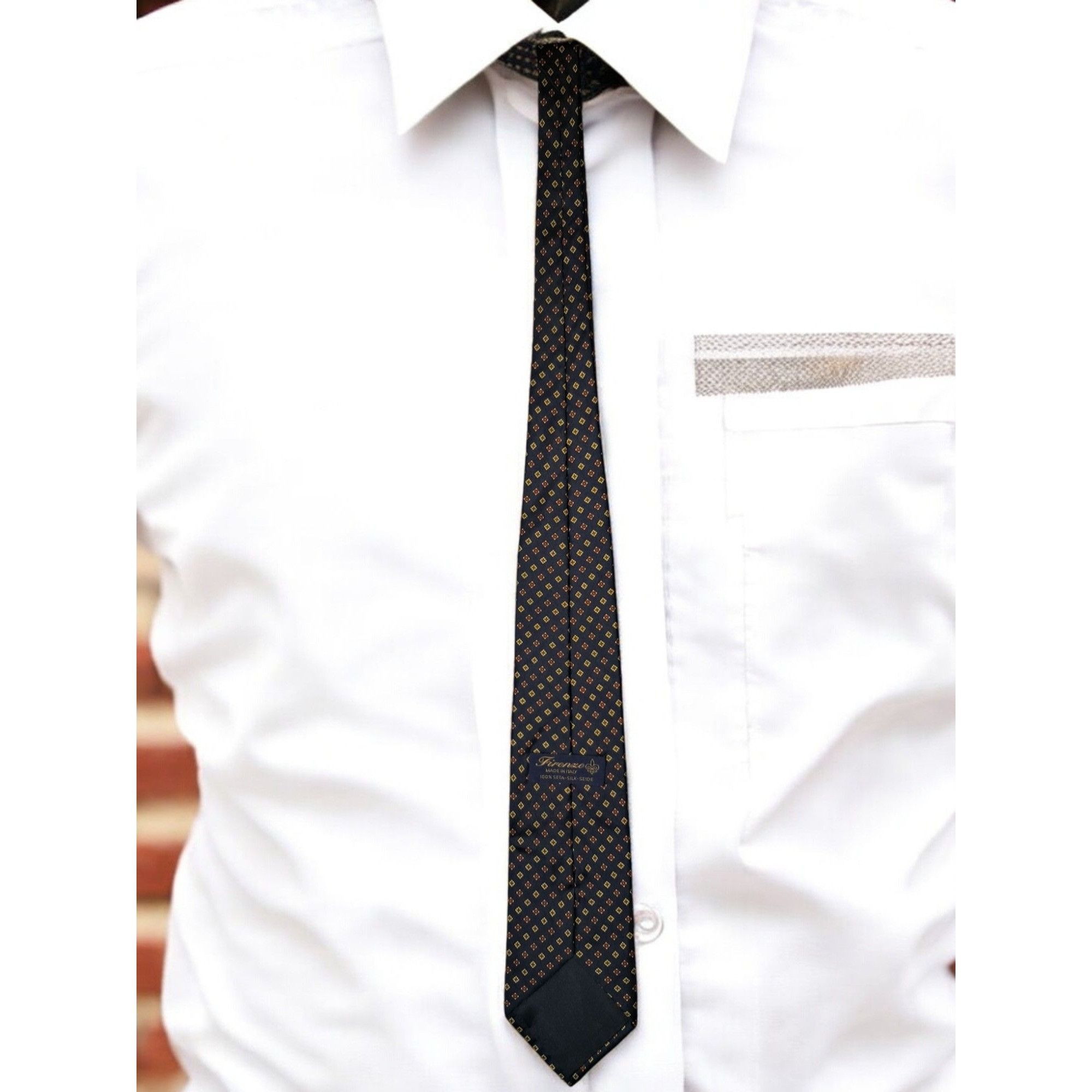 Firenze Firenze 100% Silk Tie, Black Geometric with Accents of Red, Size ONE SIZE - 2 Thumbnail