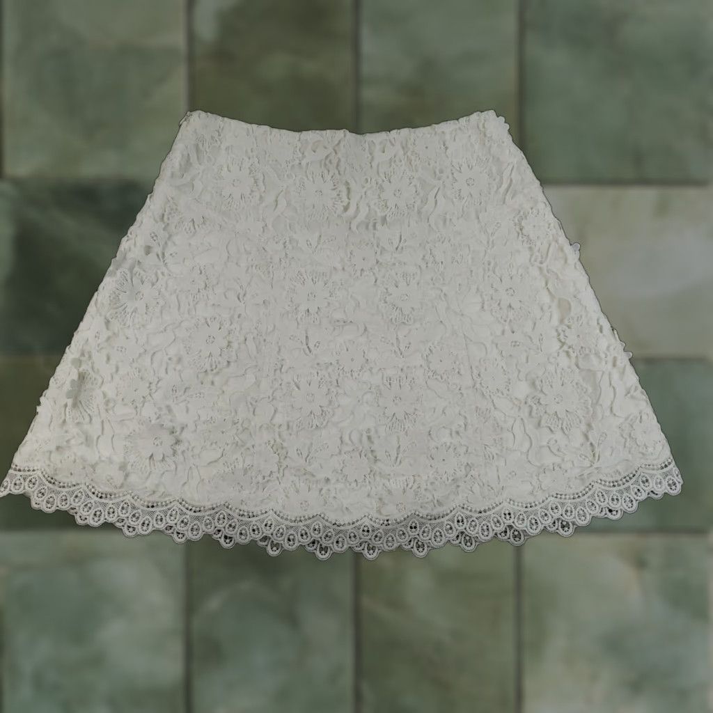 J.McLaughlin J. McLaughlin Skirt Womens Size 8 White Short Lined Zip Crochet Doily Casual A-Line Front Size 30" / US 8 / IT 44 - 1 Thumbnail