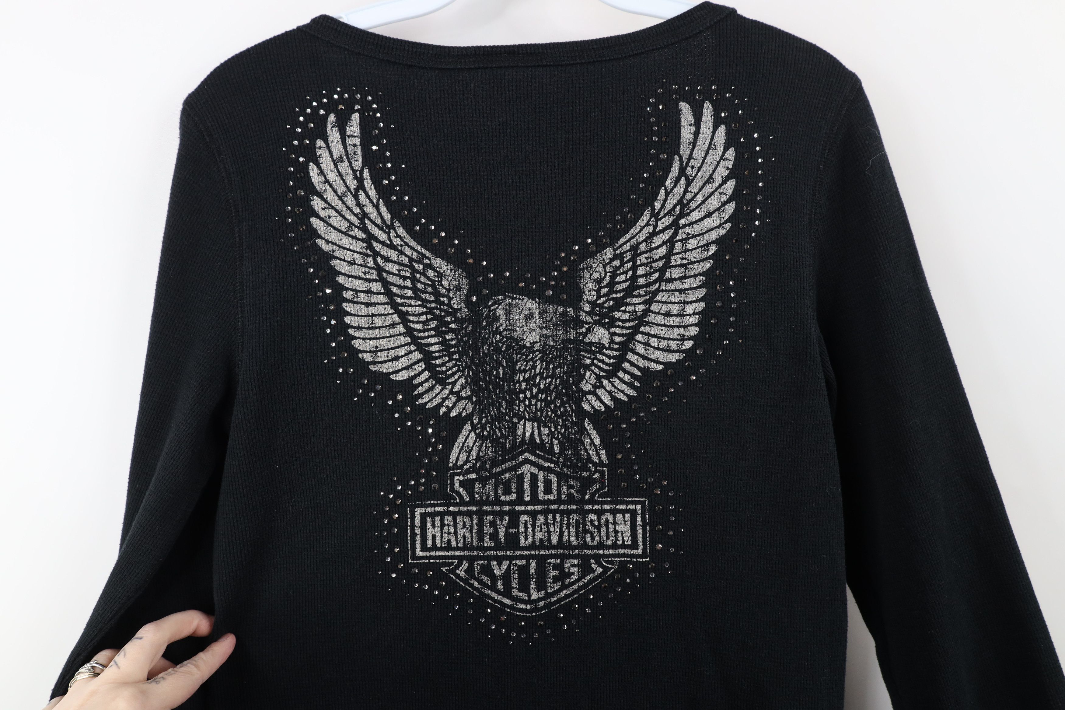 Harley Davidson × Vintage Vintage Y2K Harley Davidson Waffle Knit Henley T-Shirt Size M / US 6-8 / IT 42-44 - 10 Thumbnail