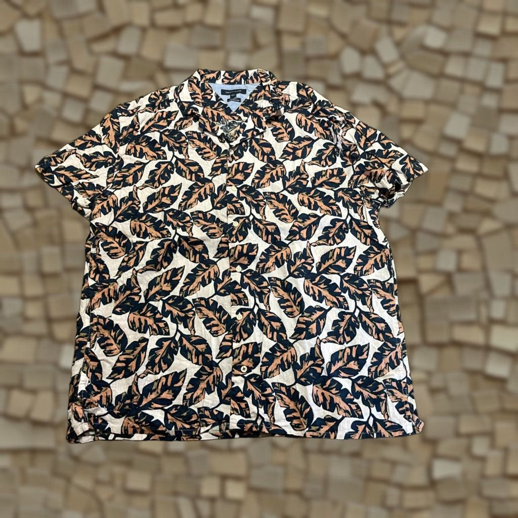 Tommy Hilfiger Tommy Hilfiger Shirt Mens XXL Black White Tan Button Up Leaves Allover Print Colorful Shirt Size US XXL / EU 58 / 5 - 1 Thumbnail
