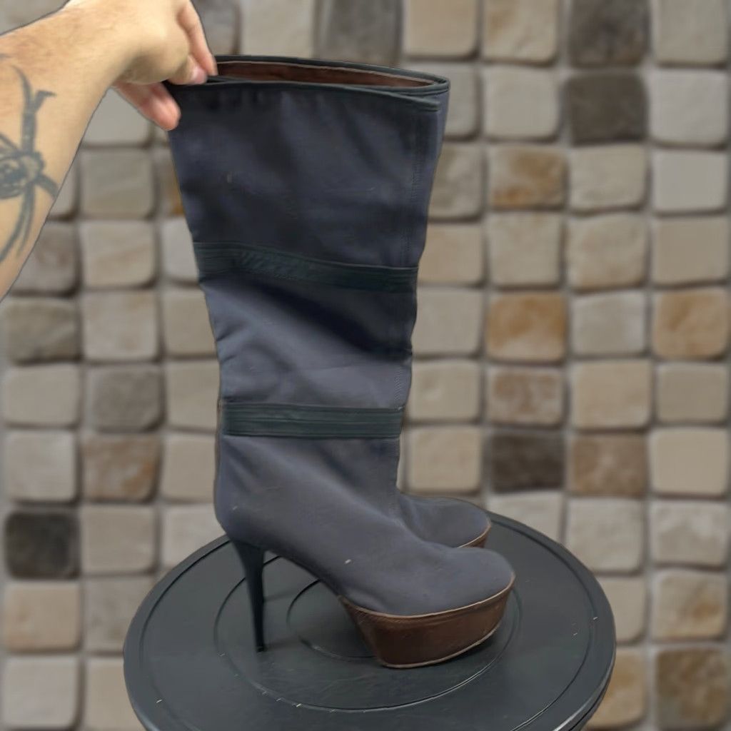 Marni Boots Women's Size 7.5 Platform Heel Shoes Knee High Blue Canvas