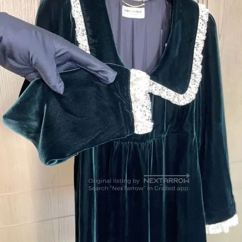 Yves Saint Laurent YSL A-Line Dress in Dark Green . Size S / US 4 / IT 40 - 4 Thumbnail