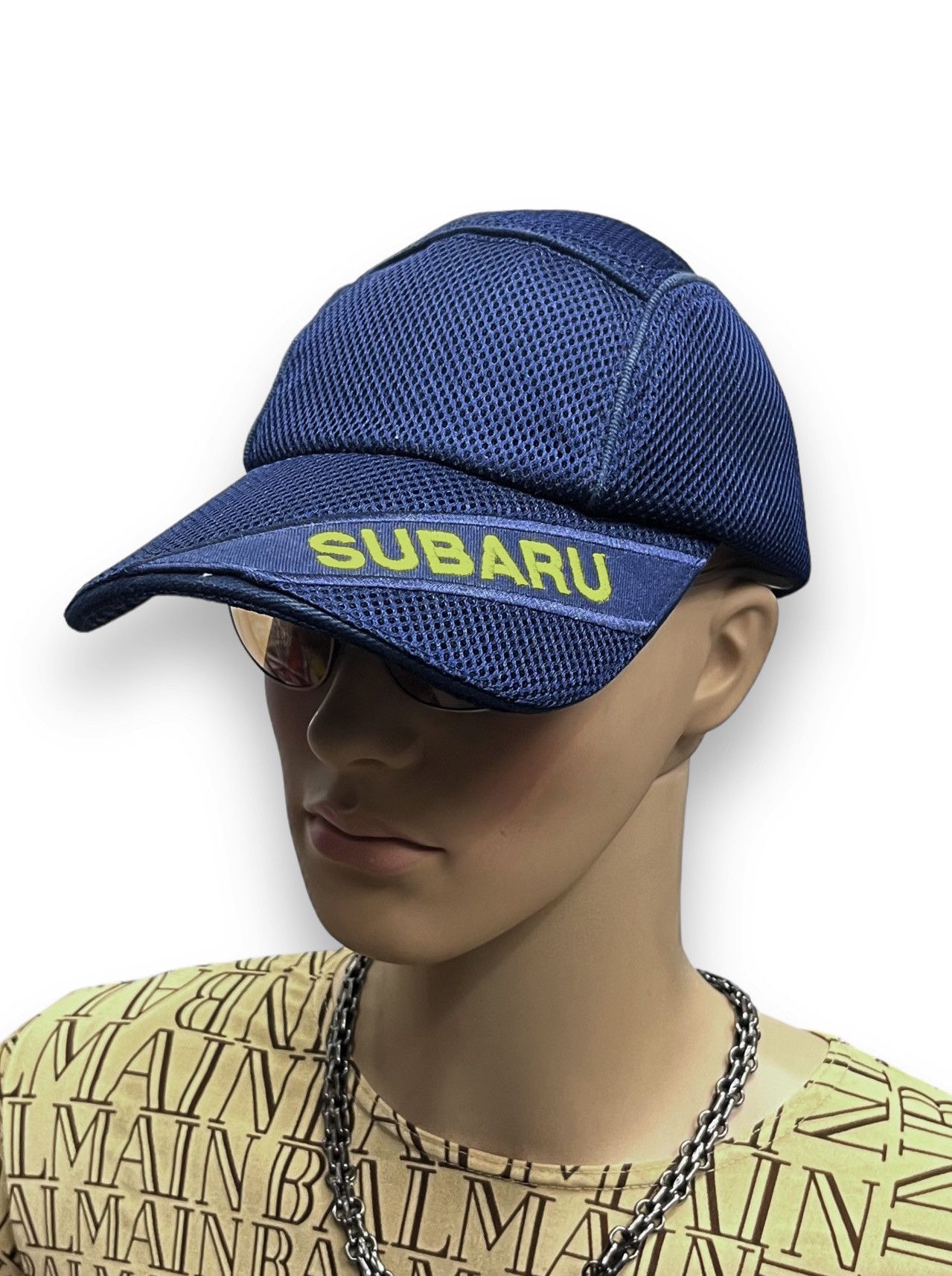image of Racing x Sports Specialties 90’S Subaru Jpn 5 Panel Mesh Polyester Velcro Strapback Hat in Navy
