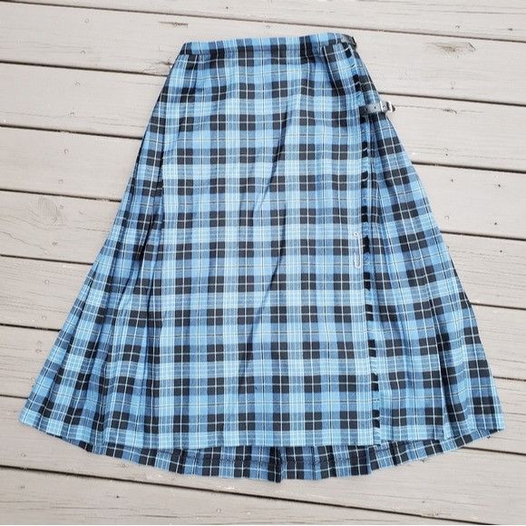 Vintage Lochcarron of Scotland Blue Black Clergy Plaid Wool Kilt Buc Size 32" / US 10 / IT 46 - 3 Thumbnail