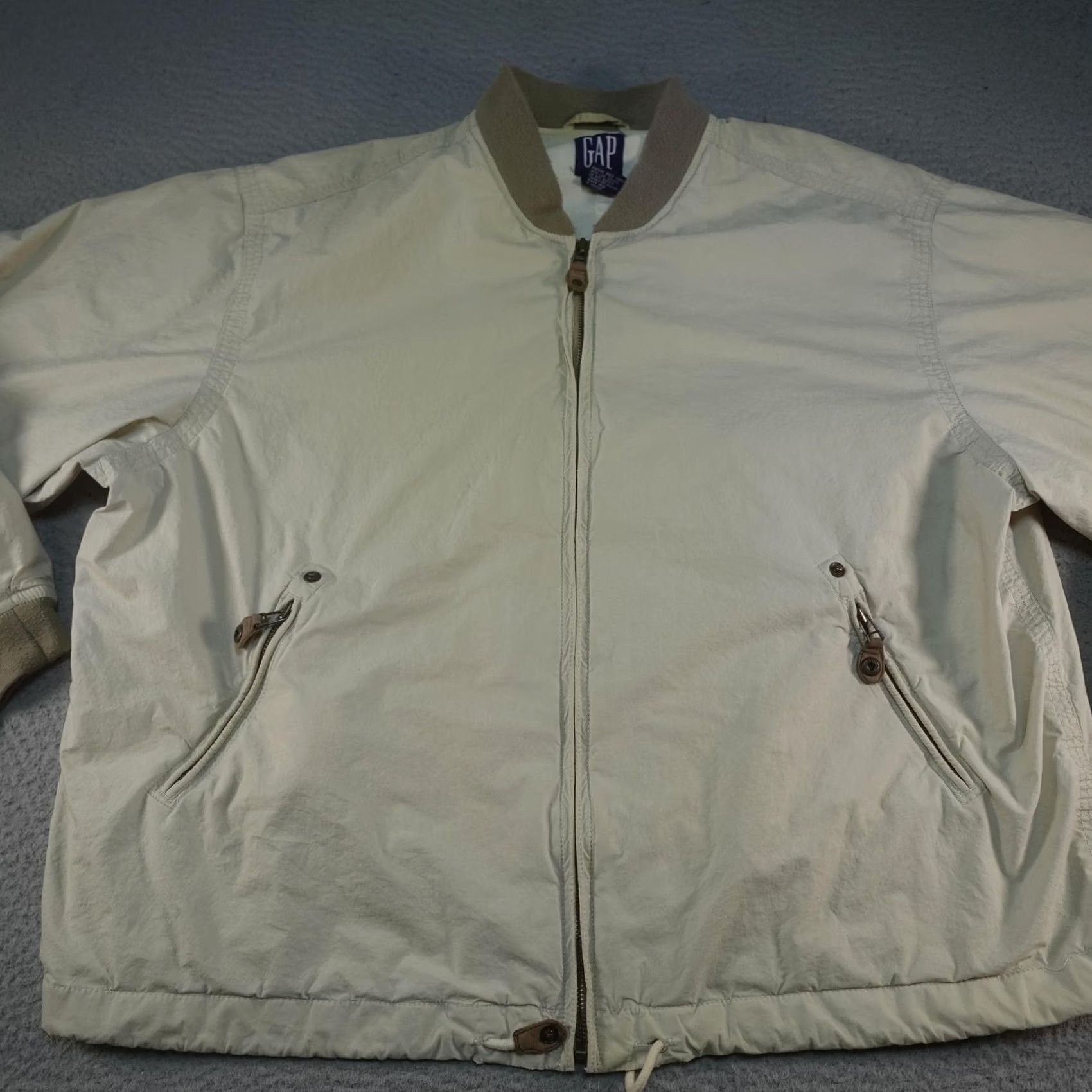 Gap VINTAGE Gap Bomber Jacket Mens Large Beige Lightweight 90s Sailing Nautical Navy Blue? Size US L / EU 52-54 / 3 - 2 Thumbnail