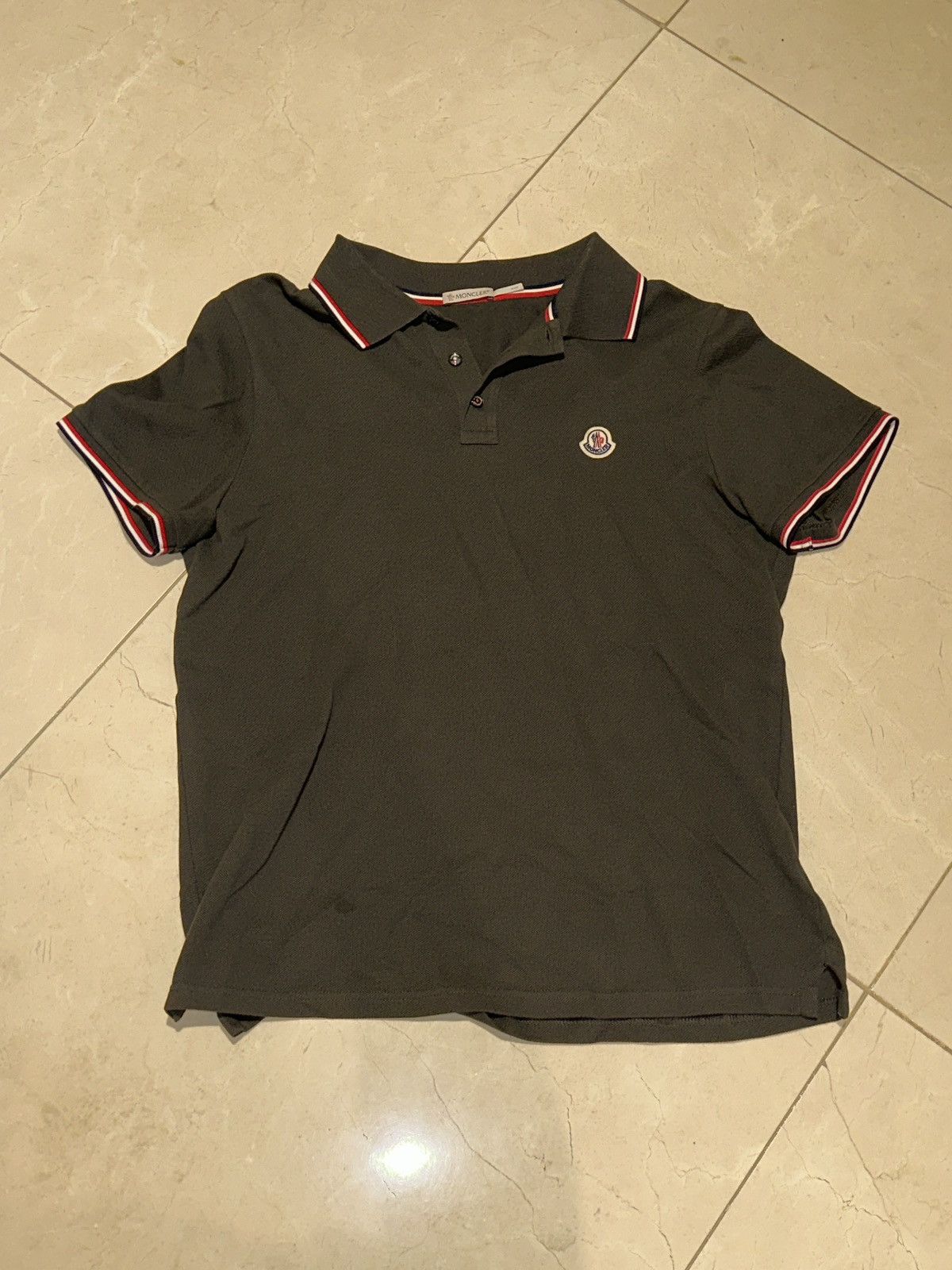 image of Mens Moncler Short Sleeve Polo Shirt in Olive Green (Size Medium)