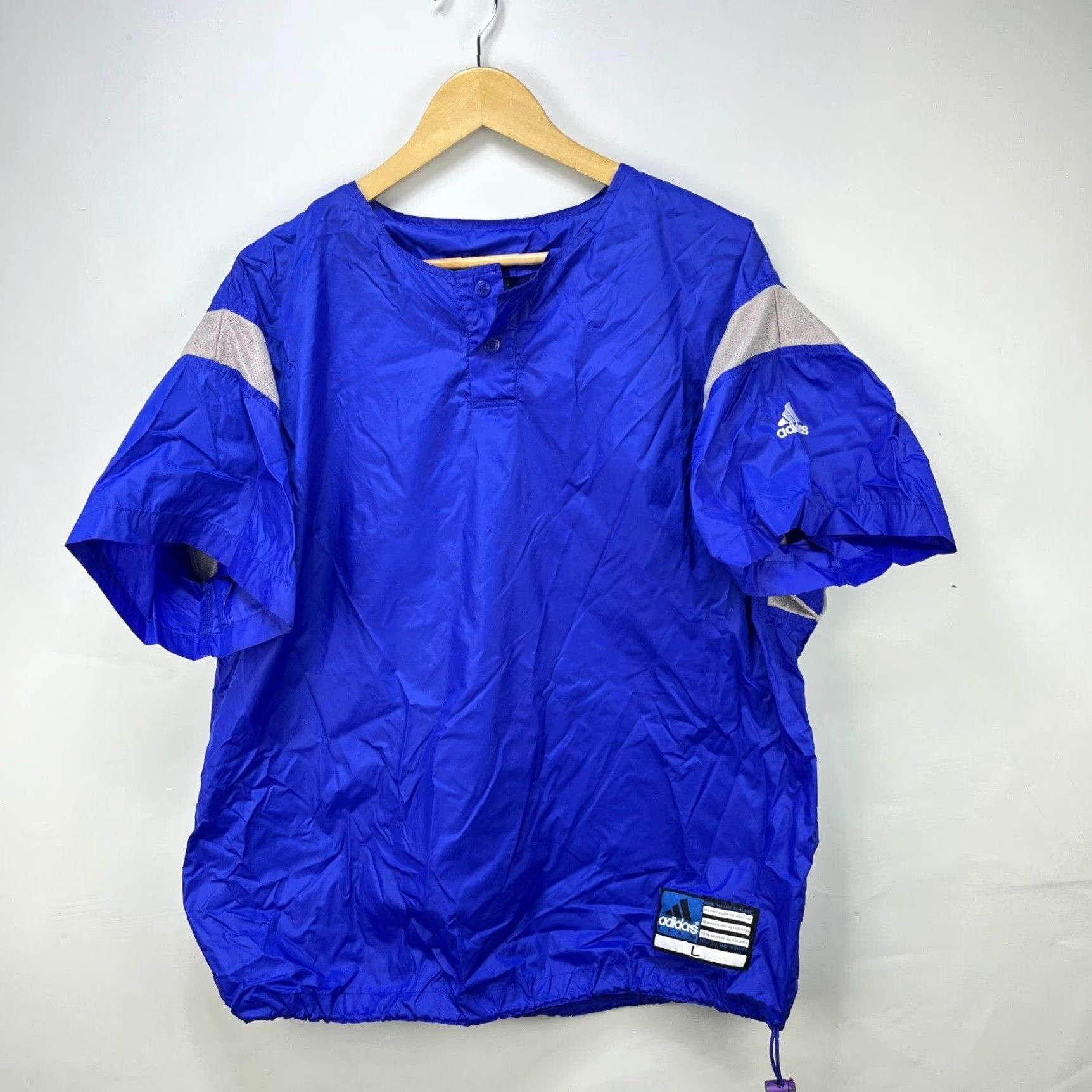 Adidas VINTAGE Adidas Windbreaker Short Sleeve Shirt Large Blue 90s Activewear Mens Jacket Size US L / EU 52-54 / 3 - 2 Thumbnail