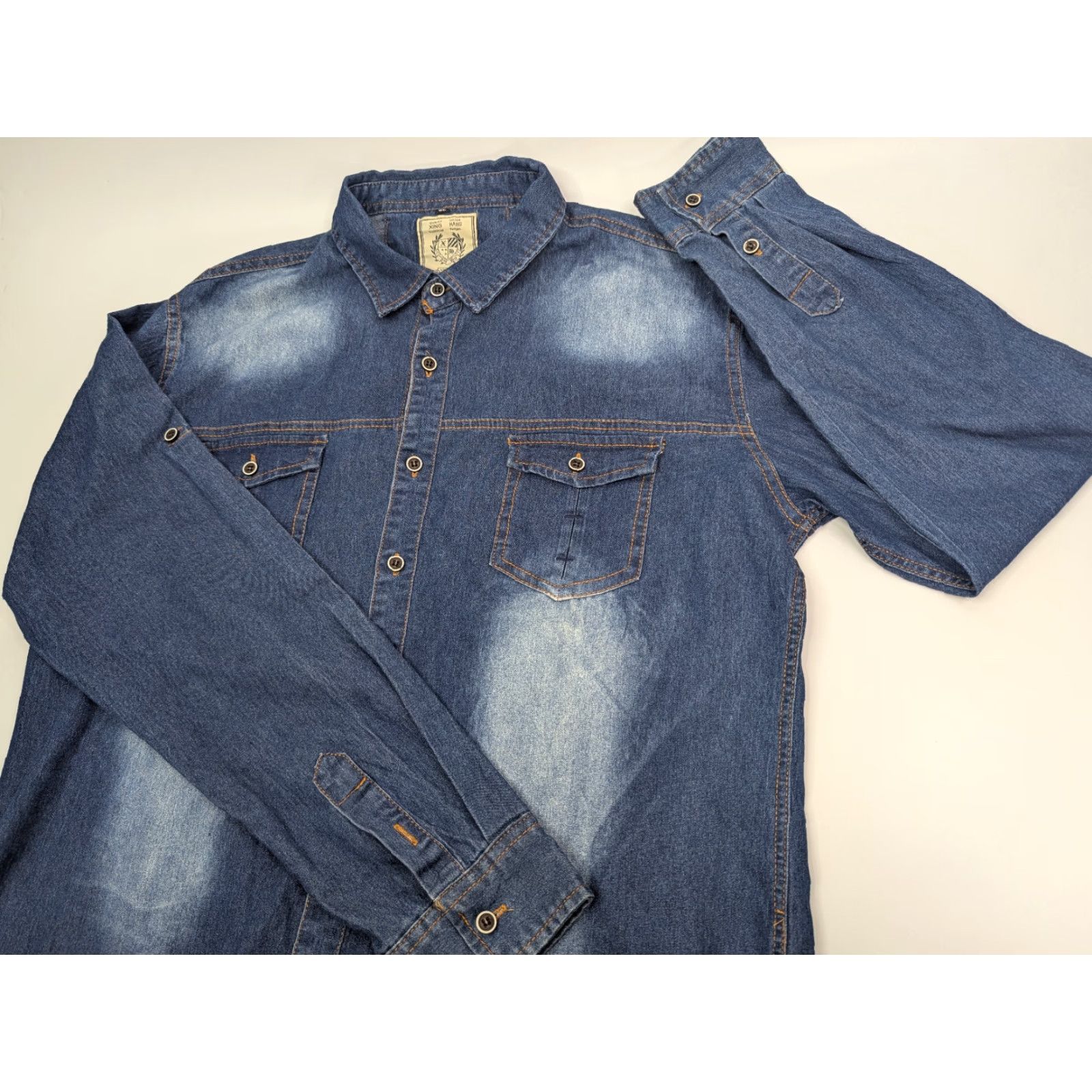 Doublet VINTAGE Denim Chambray Shirt XL Blue Button Up Roll Tab Double Pocket Long Sleeve Cotton Size US XL / EU 56 / 4 - 2 Thumbnail