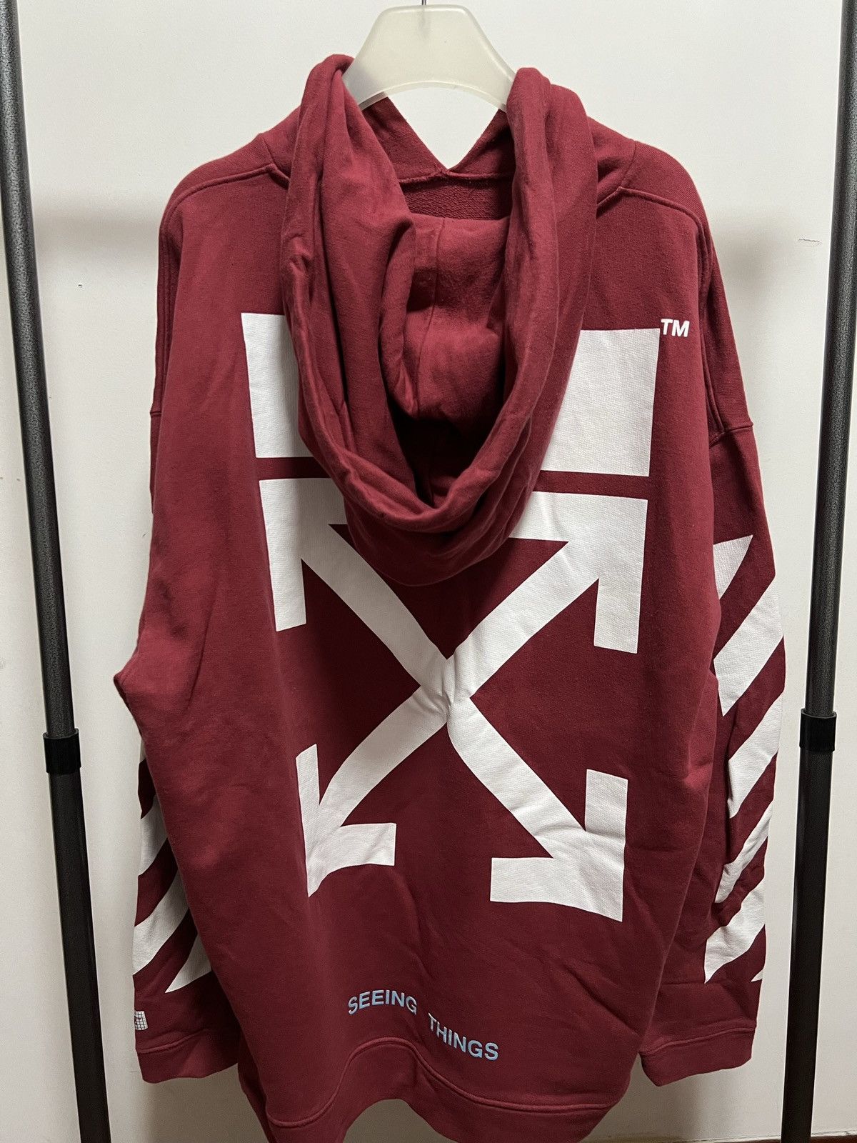 Off White Rare Streetwear Off white seeing things hoodie Red Burgundy Grailed