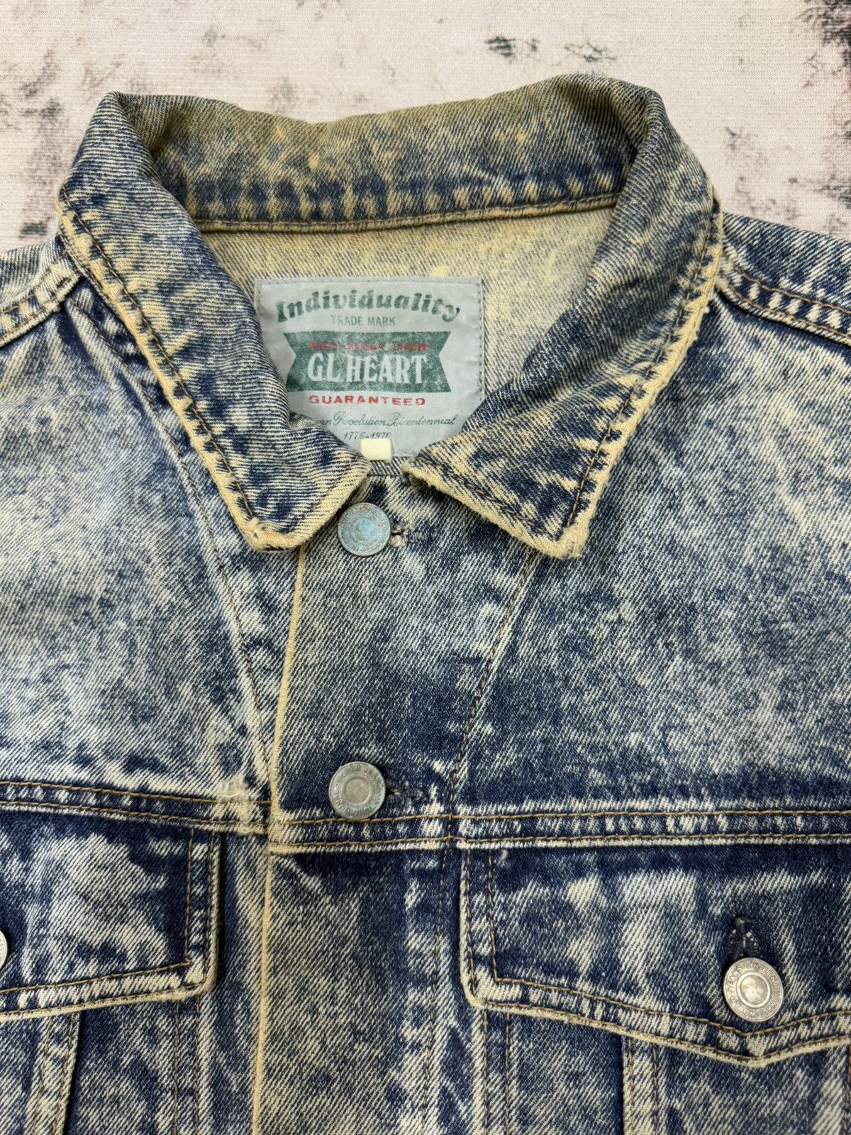 Japanese Brand Vintage 90s GL Heart Acid Wash Denim Jacket Size US M / EU 48-50 / 2 - 7 Thumbnail