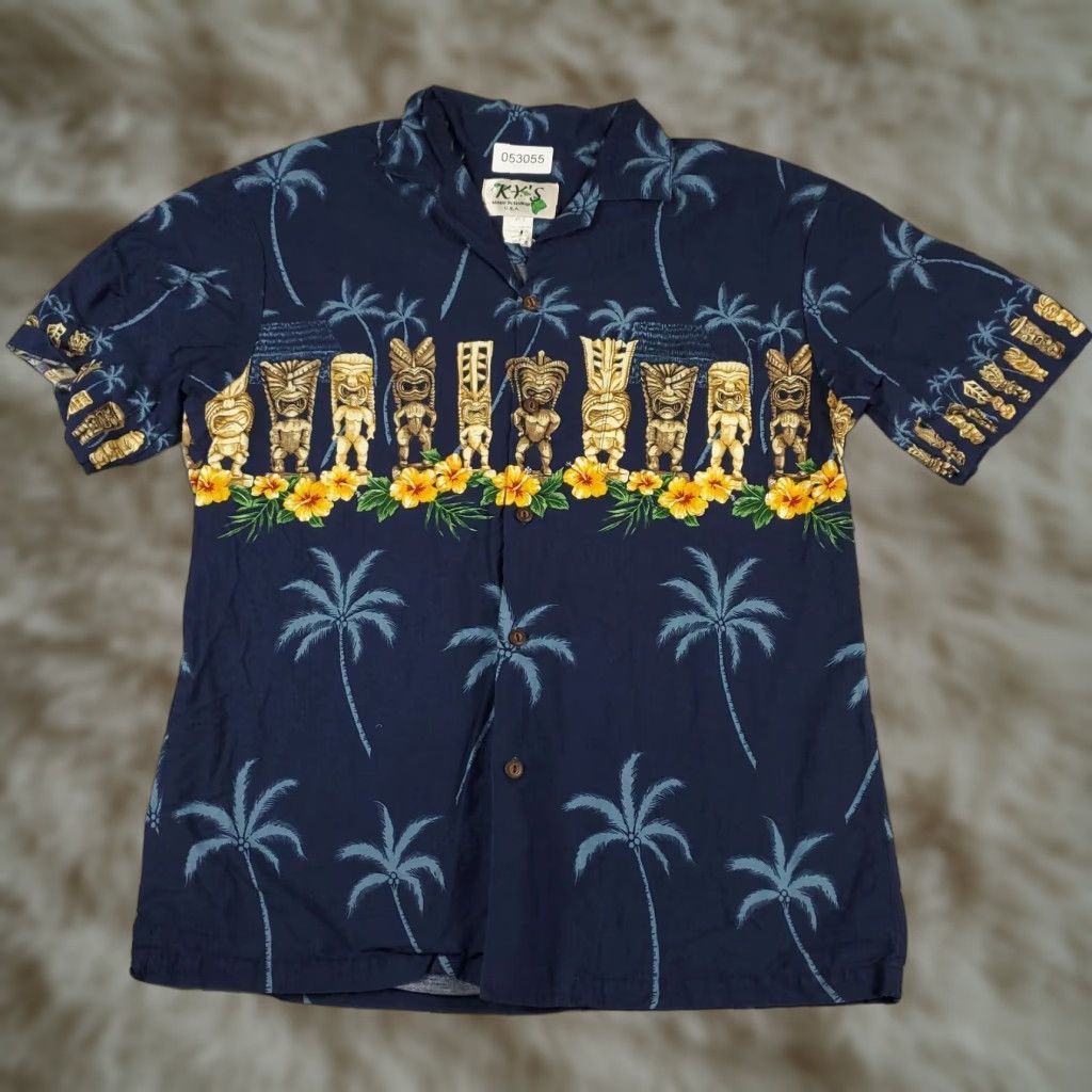 Vintage KY's Hawaiian Button-Up Shirt Mens Medium Blue Floral Collared Cotton Casual Aloha Outdoors Size US M / EU 48-50 / 2 - 1 Thumbnail