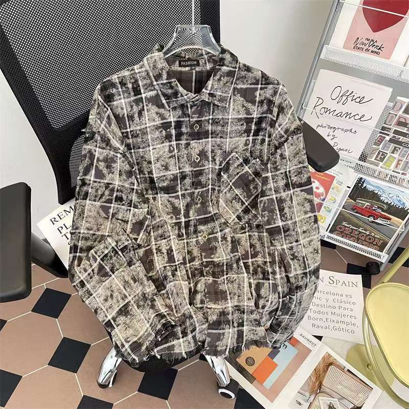 Vintage Vintage Tie-Dye Plaid Distressed Hem Shirt Size US M / EU 48-50 / 2 - 1 Thumbnail
