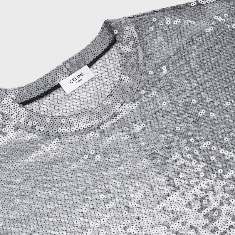 Celine o1w1db11124 Embroidered Loose T-Shirt in Silver Size US XXL / EU 58 / 5 - 3 Thumbnail