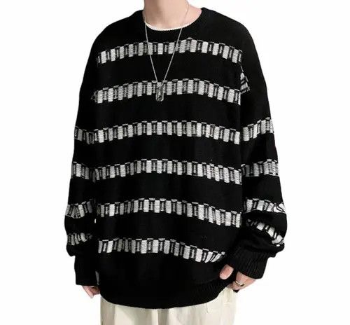 image of Hype New Horizontal Knitwear Sweatshirt Jumper Vintage Style in Black, Men's (Size Medium)