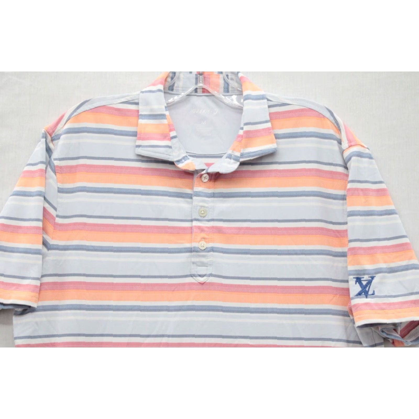 johnnie-O Johnnie O Polo Shirt Men's M Orange Gray Blue Stripes Golf Embroidered Logo Shirt Polo Short Sleeve Collared 30 in Multicolor Pattern Striped Size US M / EU 48-50 / 2 - 3 Thumbnail