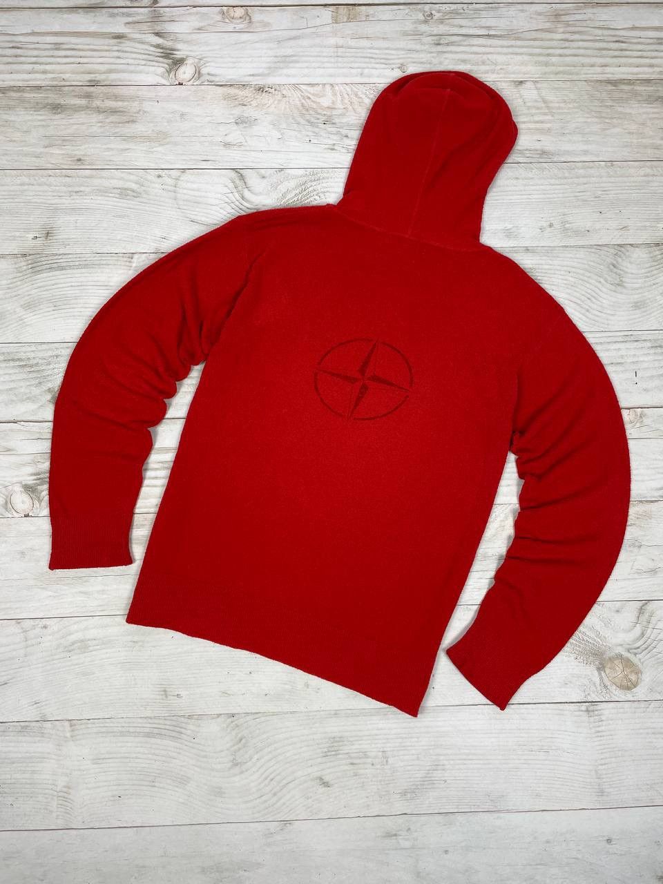 image of Massimo Osti x Stone Island Vintage Stone Island 2002 Sweater Knit Hoodie Big Logo L in Orange (Siz