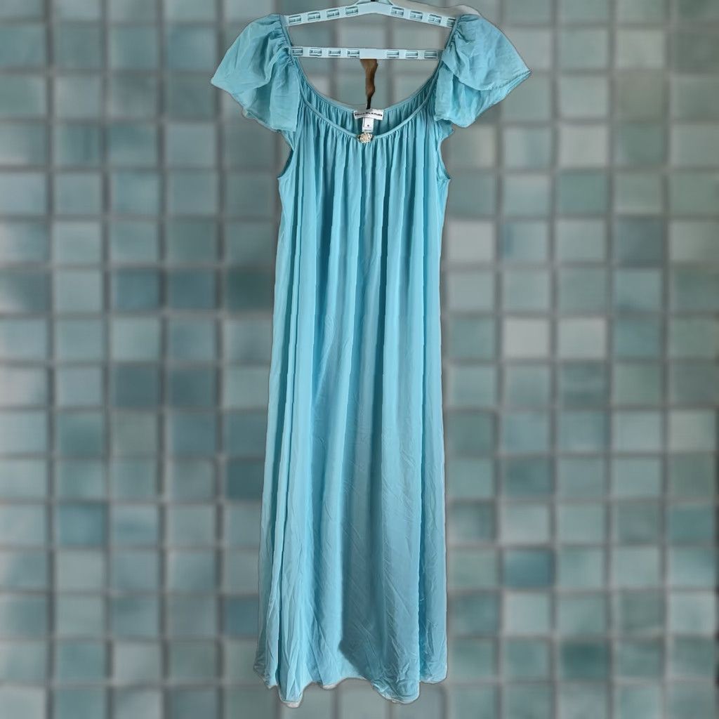 Vintage VINTAGE Miss Elaine Nightgown Maxi Eveningwear 1970s Size M Blue Full Sweep US Made Size ONE SIZE - 1 Thumbnail