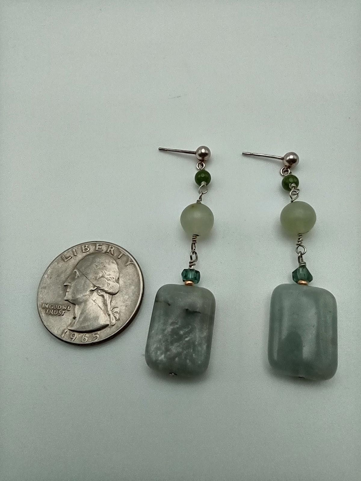 The Unbranded Brand Sterling Silver Green Stone Dangle Earrings Artisan Natural Size ONE SIZE - 4 Thumbnail