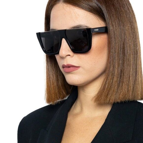 Fendi Fendi FE40136I 53A Sunglasses Havana Shield Frame, Grey Lens Size ONE SIZE - 8 Thumbnail