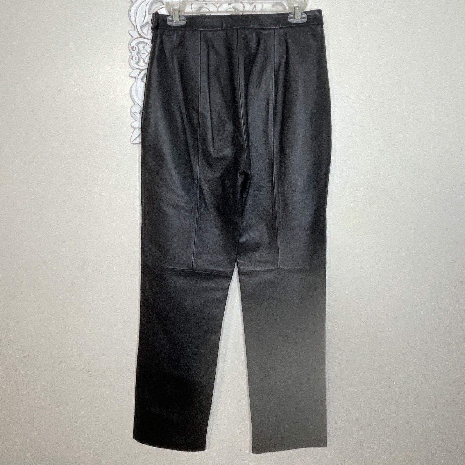 Other CLIO Leather Pants 8 Side Zip & Button Polyester Lined BLACK Size 30" / US 8 / IT 44 - 8 Thumbnail