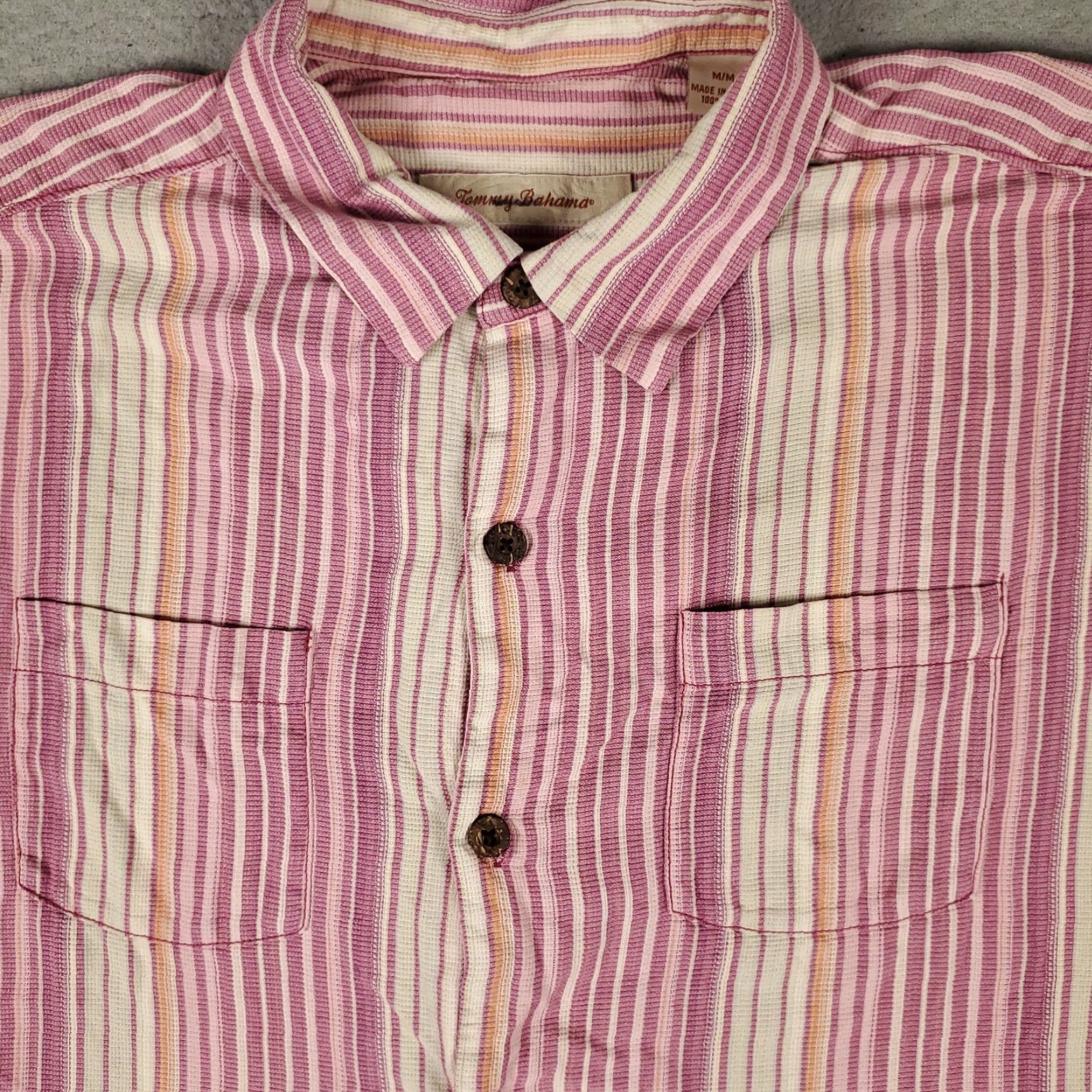 Tommy Bahama Tommy Bahama Shirt Mens Medium Purple Striped Silk Hawaiian Button Up Shirt Size US M / EU 48-50 / 2 - 2 Thumbnail