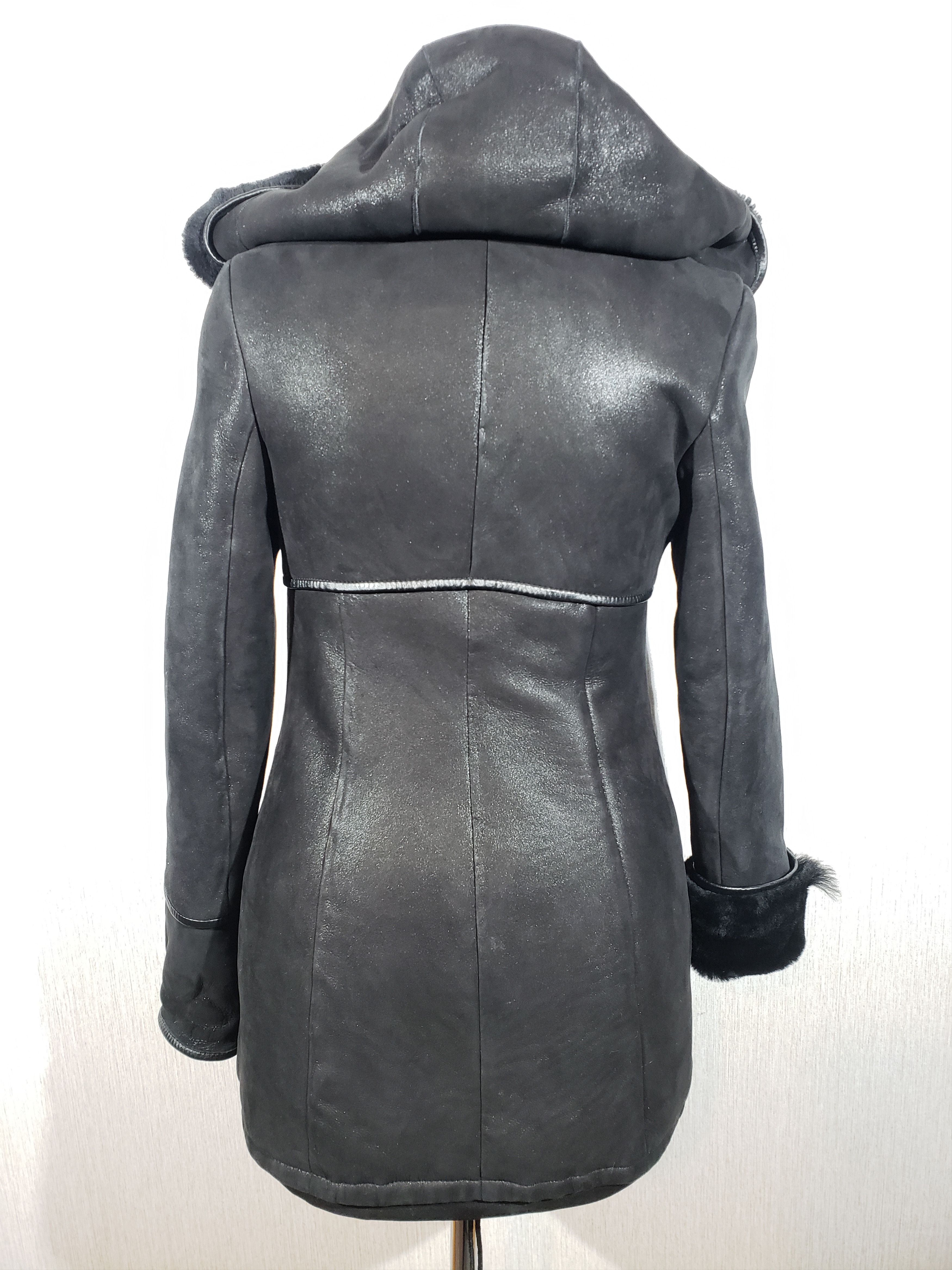 Other Stylish black women's sheepskin coat with a hood. Size S / US 4 / IT 40 - 5 Thumbnail