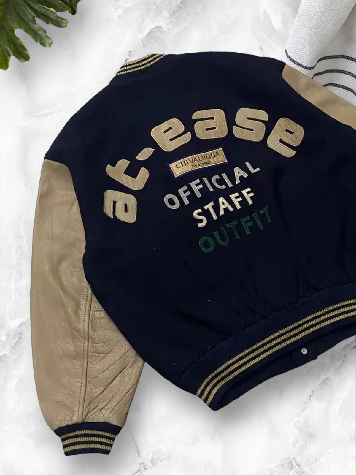 Japanese Brand × Vintage Vintage 80’s At-Ease Japan Staff Wool Leather Varsity Jacket Size US XL / EU 56 / 4 - 4 Thumbnail
