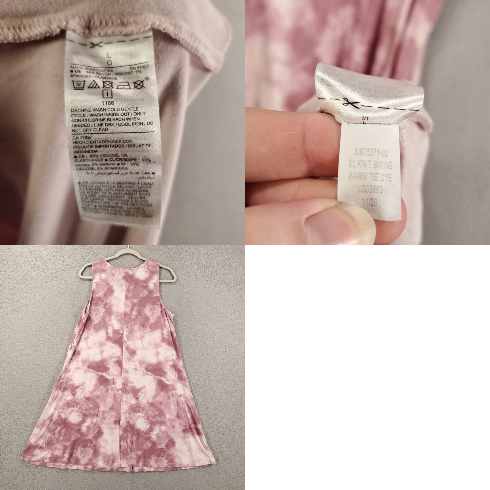 Old Navy Old Navy Dress Tank Womens Large L Mauve Pink White Tie Dye Stretch Pullover Sleeveless Knit Casual Beach Bohemian Colorful Knee Length Shirt Womens Size L / US 10 / IT 46 - 8 Thumbnail