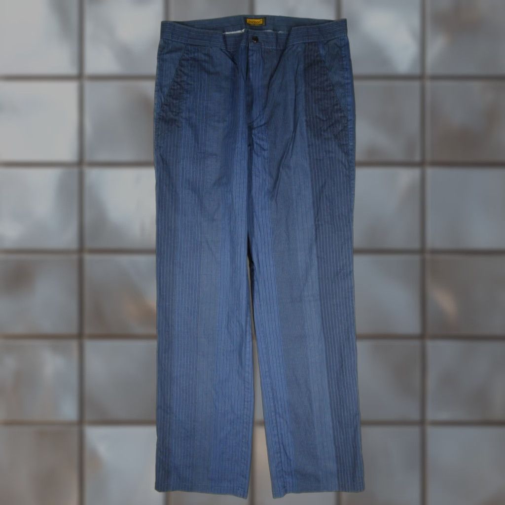 Vintage VINTAGE Messori Pants Mens EU 52 Blue Pinstripe Made in Italy Cotton Stretch Trousers 32x34 Regular Straight Front Zip Pockets 5-Pocket Design Mens Size US 36 / EU 52 - 1 Thumbnail