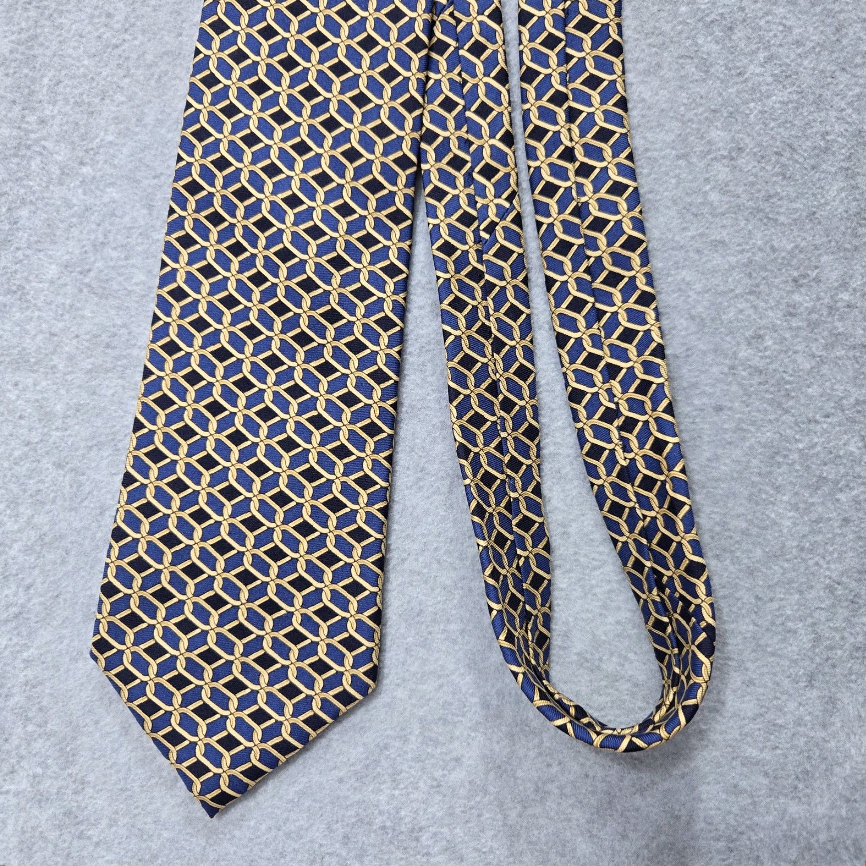 Brooks Brothers Brooks Brothers Tie Mens Silk Geometric Chain Print Made USA Classic Dress Necktie Navy Gold, One Size, Woven, Logo Accents, Mens Size ONE SIZE - 3 Thumbnail