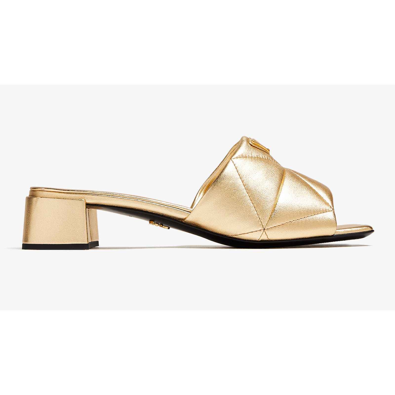 Prada Prada Quilted Leather Diagram Gold Slide Sandal Heel 40.5 Size US 10.5 / IT 40.5 - 3 Thumbnail