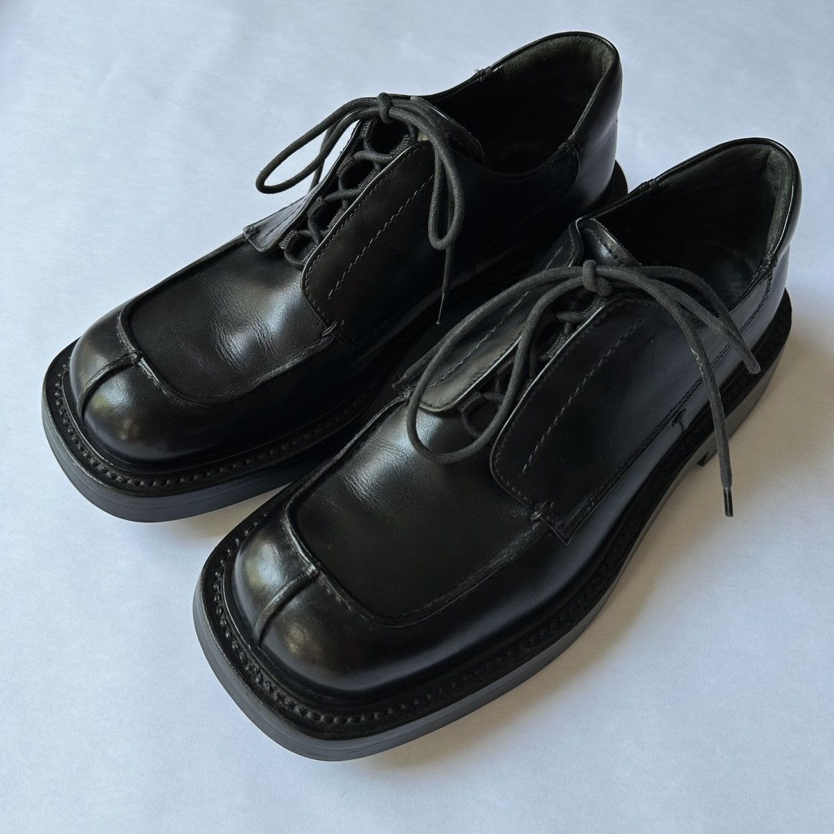 Vintage Prada 1999 FW Runway Leather Square Toe Derby Shoes | Grailed