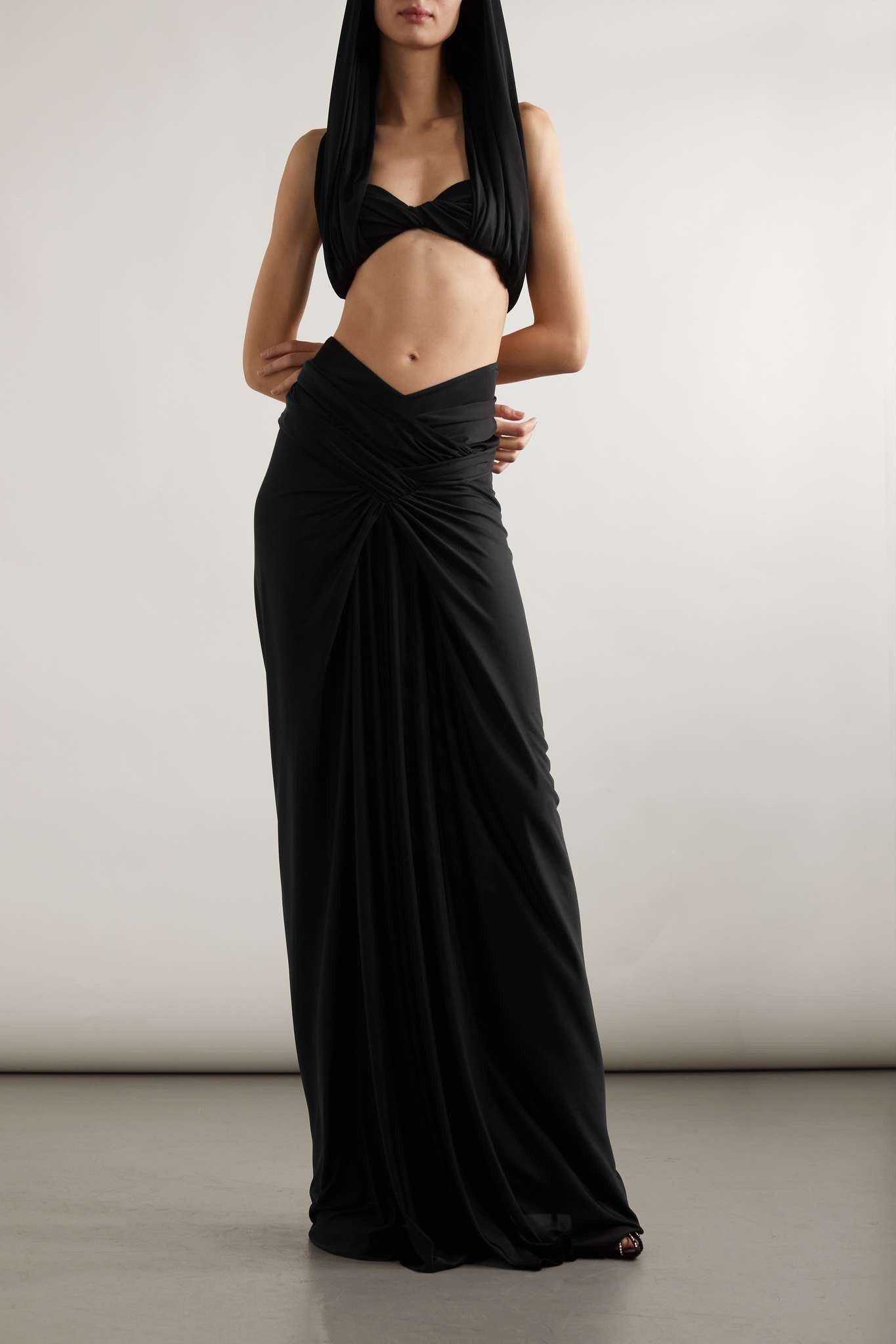 Saint Laurent Paris o1la1rc1a0425 745354 Long Skirt in Shiny Jersey in Black Size 28" / US 6 / IT 42 - 4 Thumbnail