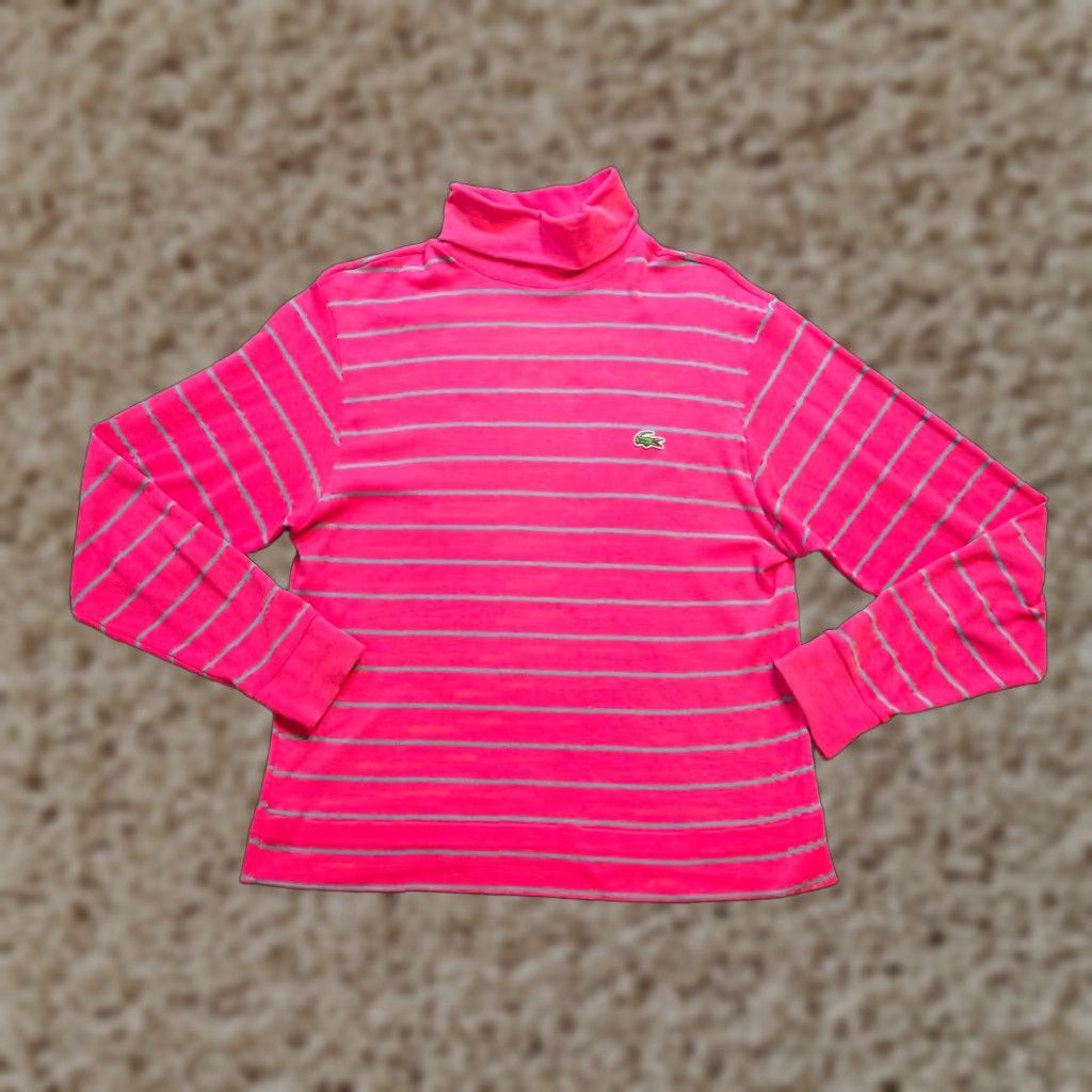Izod VINTAGE Izod Lacoste Top Womens Medium Pink Turtleneck Striped Long Sleeve 80s Size M / US 6-8 / IT 42-44 - 1 Thumbnail