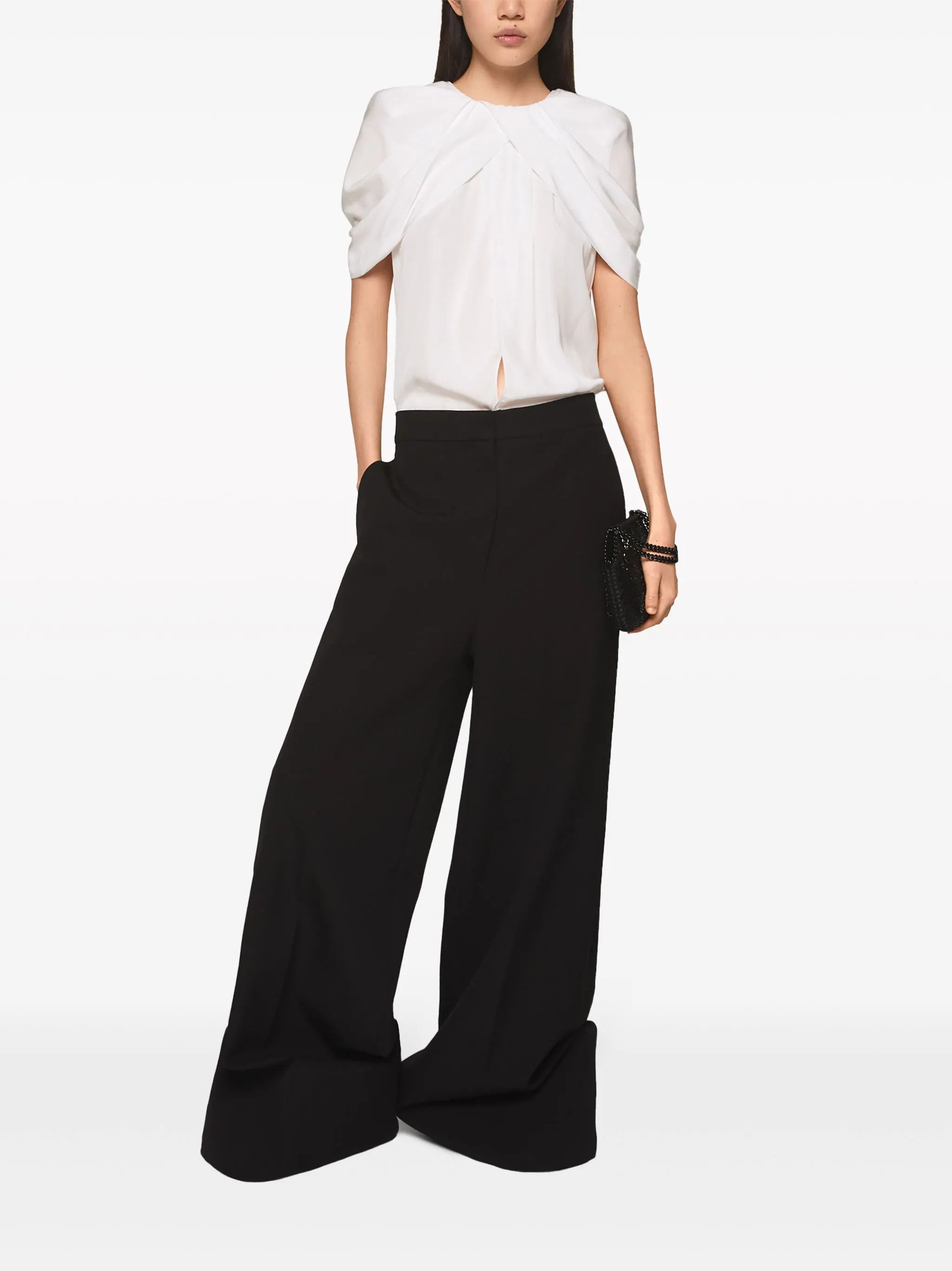 Stella McCartney o1s22i1n1024 Petal Sleeves Satin Blouse in White Size S / US 4 / IT 40 - 1 Thumbnail