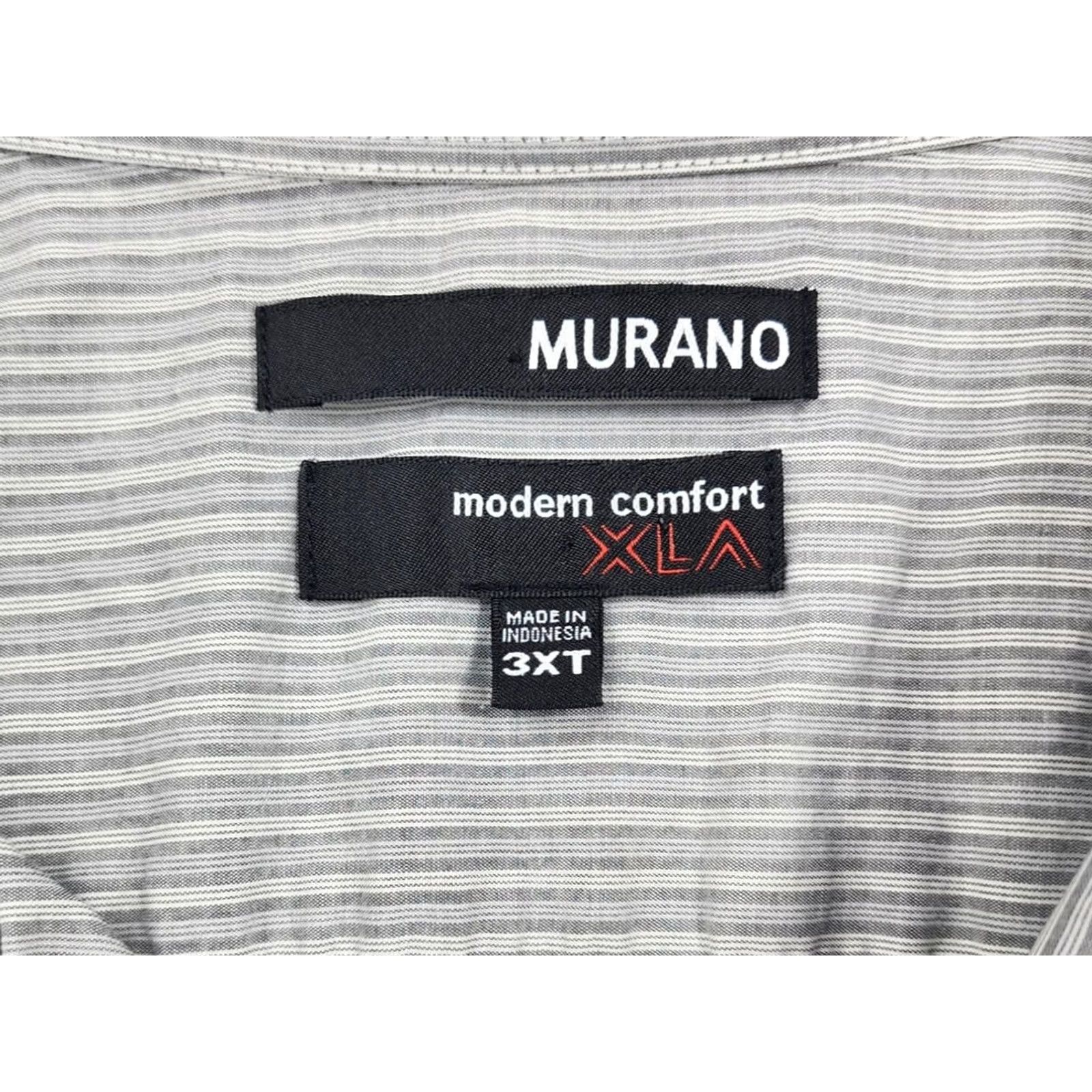Murano Murano Shirt Mens 3XL Tall Gray Modern Comfort Short Sleeve Button Up Striped Shirt Size US XXL / EU 58 / 5 - 5 Thumbnail