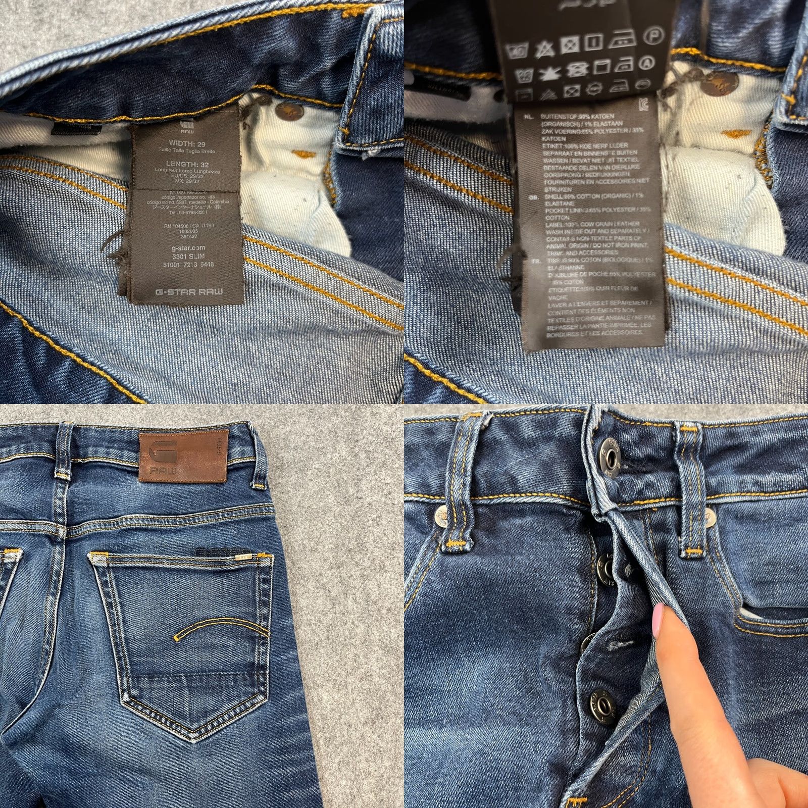 G-Star G-Star Jeans Slim Skinny 29 32 Dark Wash Blue Stretch Whiskers Honeycombing Jeans Mens Size US 29 - 8 Thumbnail