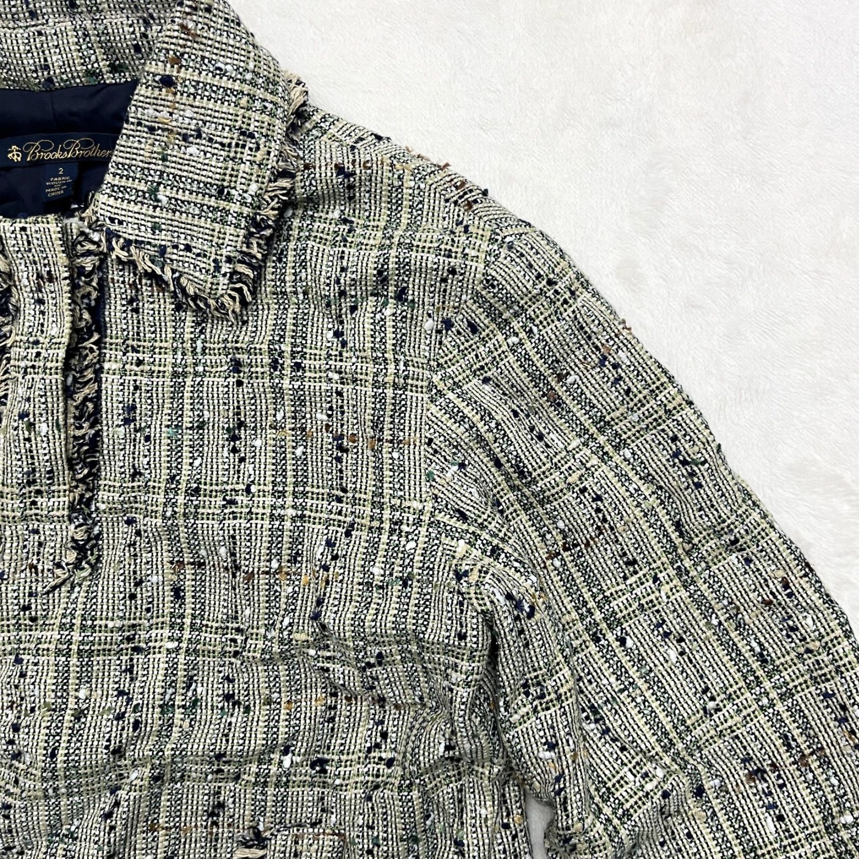 Brooks Brothers Brooks Brothers Jacket Top Blazer Womens 2 Green Tweed Boucle Fringe Lined Plaid Size XS / US 0-2 / IT 36-38 - 3 Thumbnail