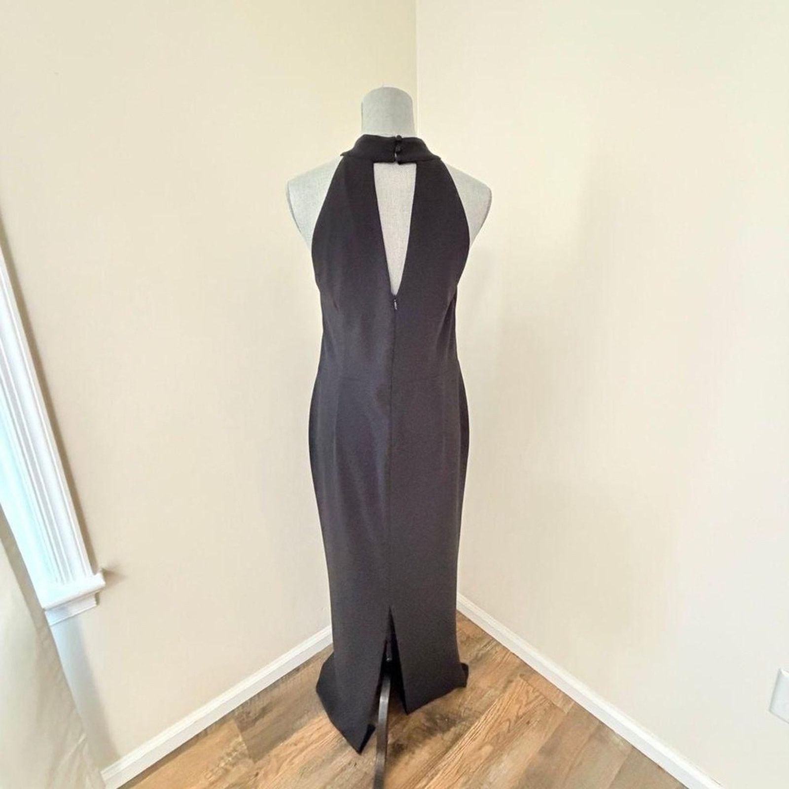 Calvin Klein Classic Black Formal evening gown halter cutout